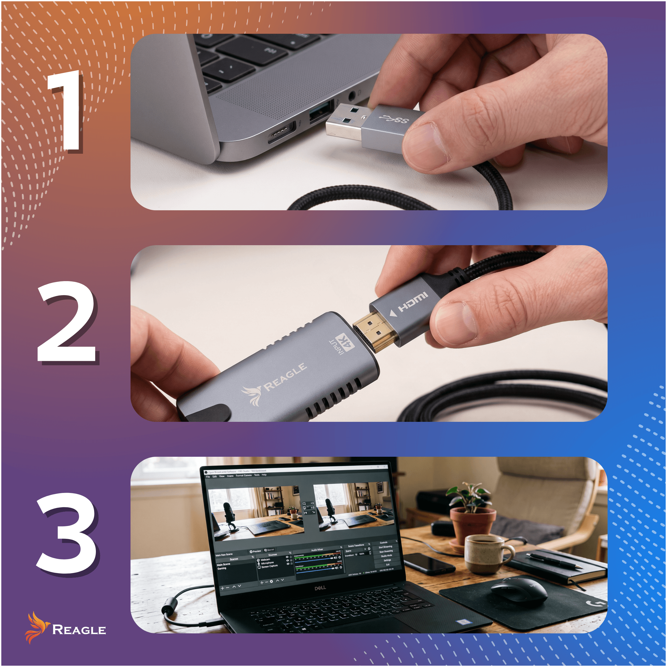 Video grabber HDMI 2w1 Reagle 4K USB USB-C Capture Card