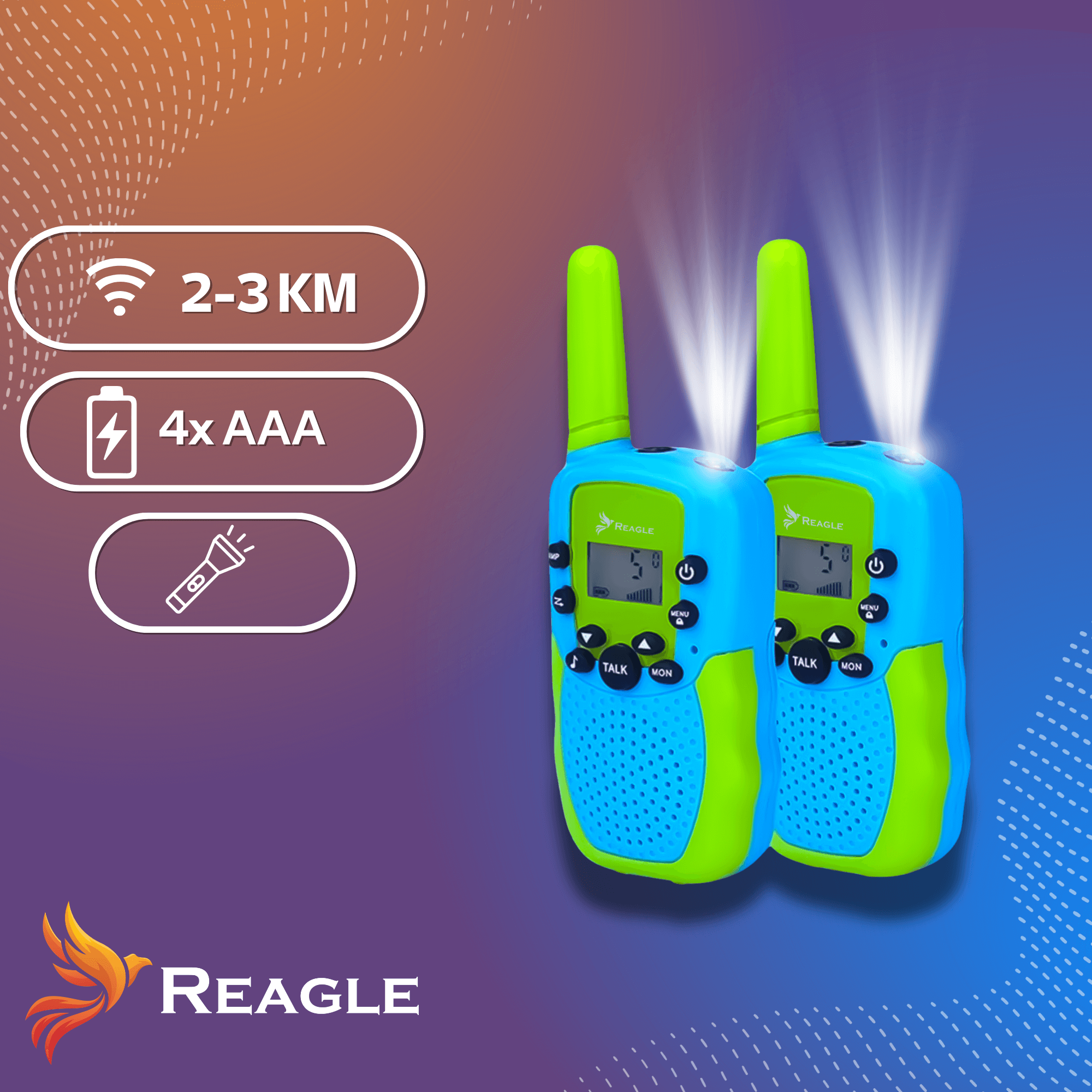 WALKIE TALKIE KRÓTKOFALÓWKI DLA DZIECI 2x ŁOKI TOKI DUŻY ZASIĘG DO 3KM VOX REAGLE_2