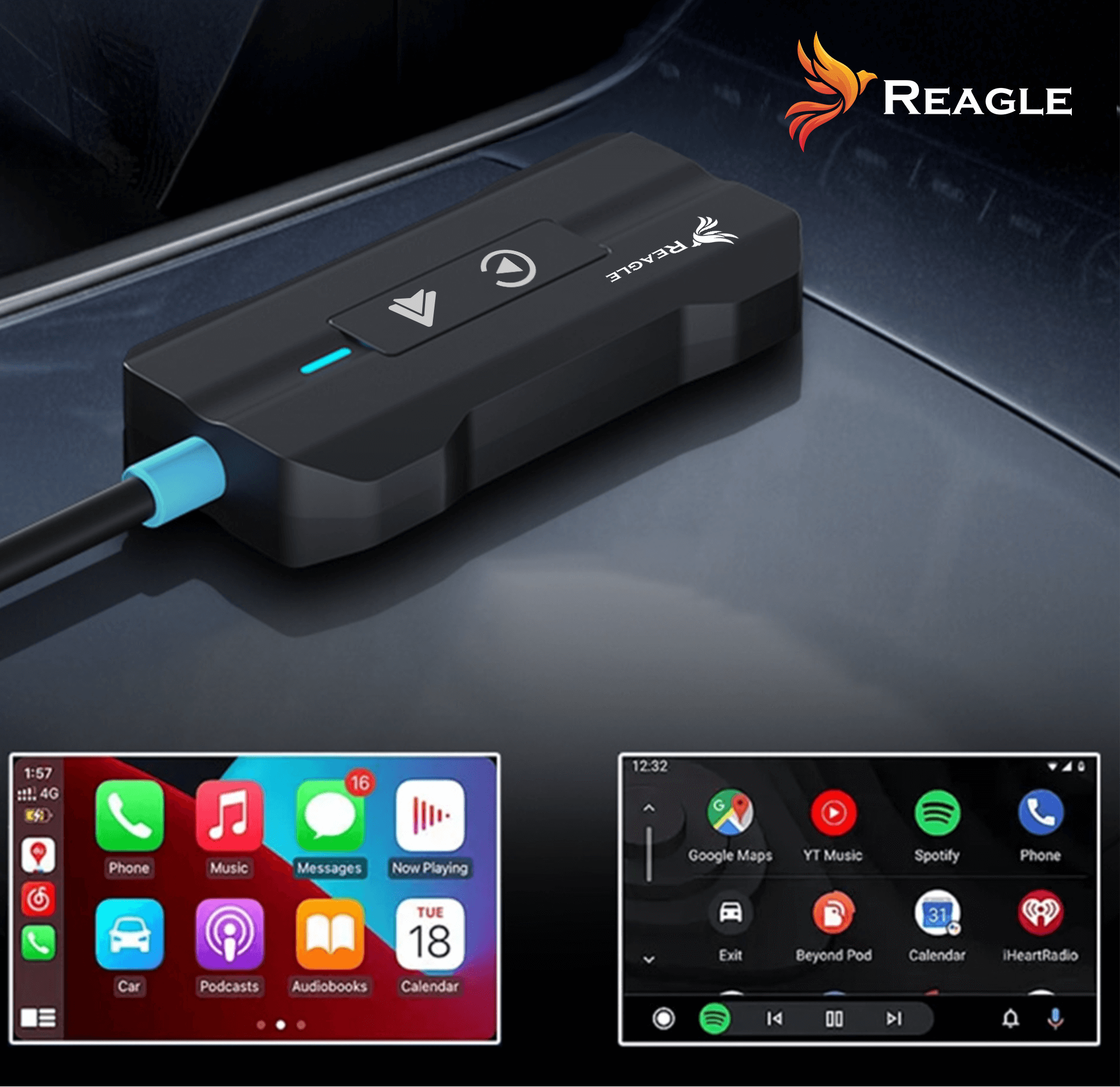 REAGLE BEZPRZEWODOWY CARPLAY ANDROID AUTO ADAPTER SAMOCHODOWY APPLE IPHONE_2