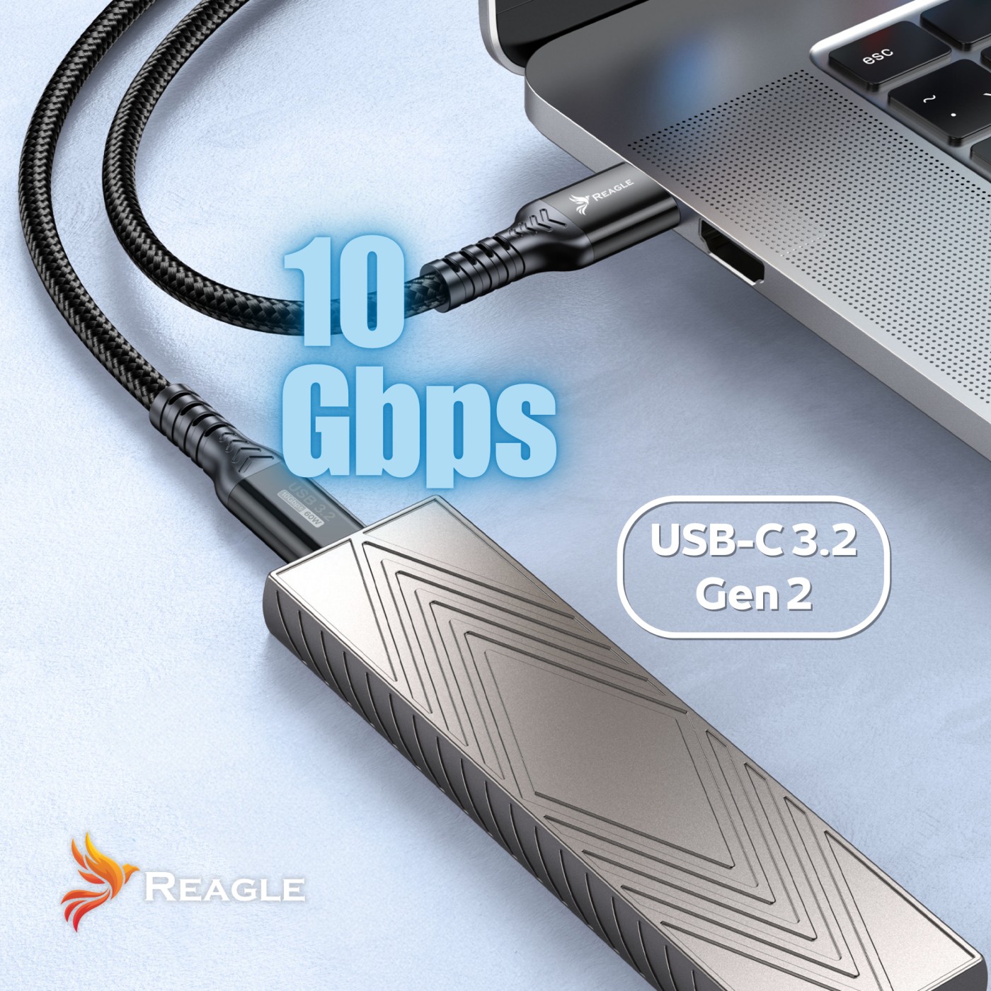 KABEL PRZEWÓD USB C 2M 3.2 Gen2 10Gbps SZYBKIE ŁADOWANIE PD 60W USB-A QC 4 REAGLE_2