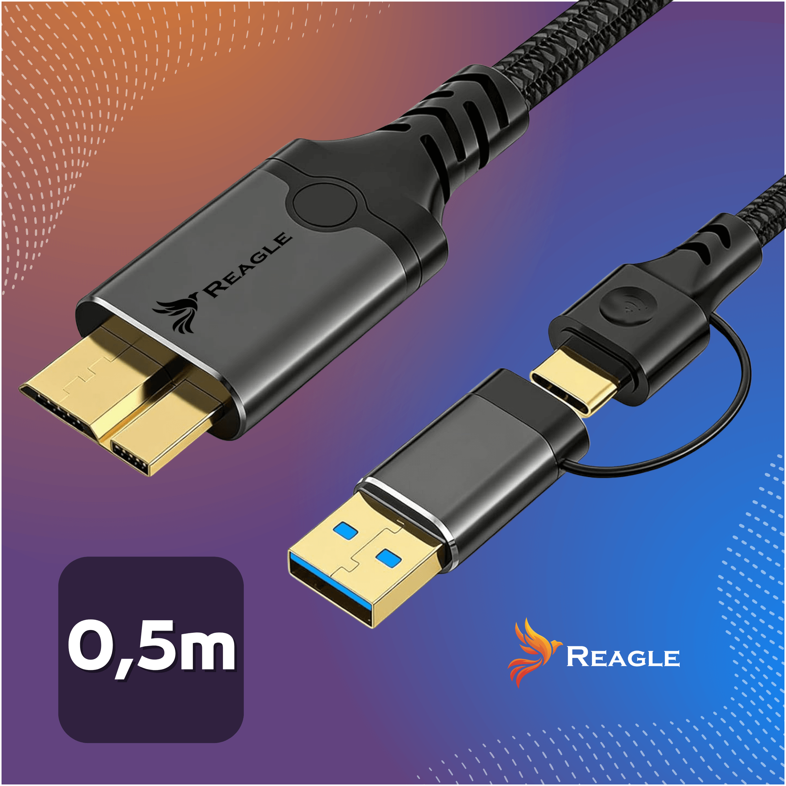 Kabel Reagle RUACB50M USB-A USB-C do micro USB-B, 50 cm