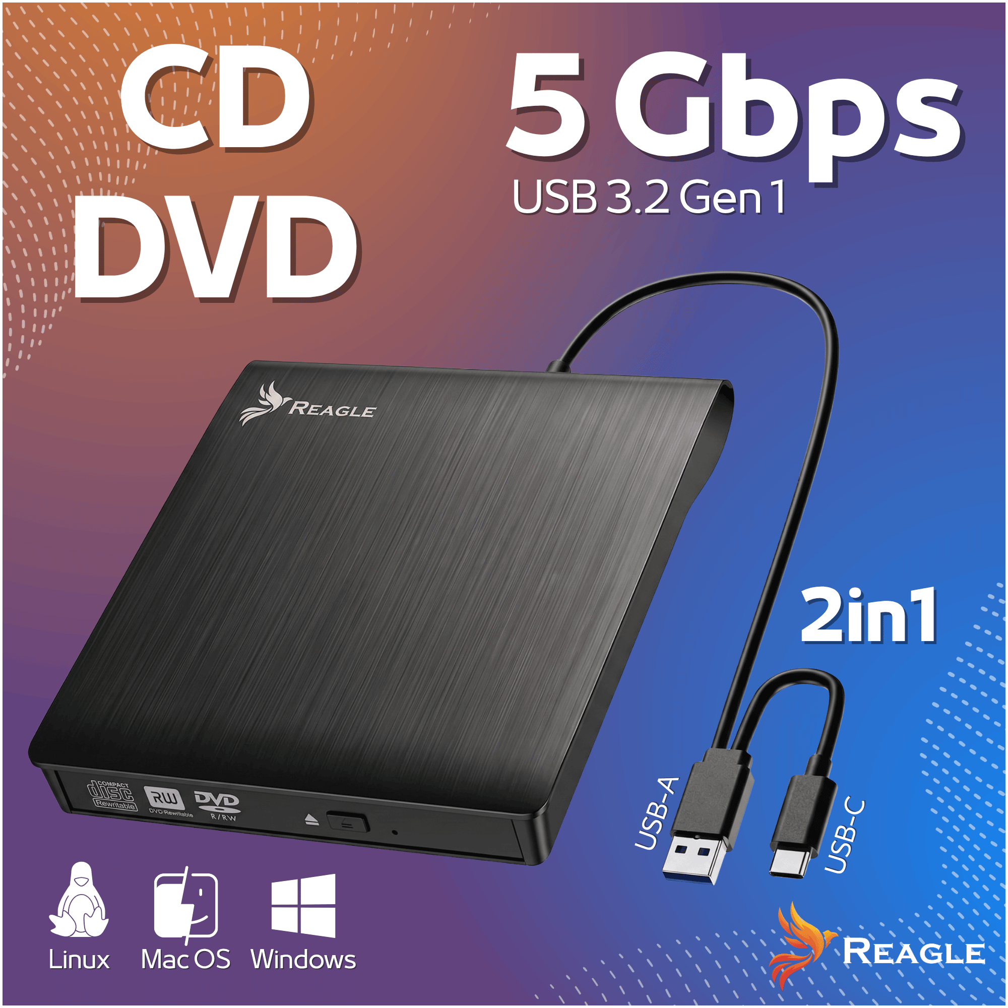 Reagle zewnętrzny napęd DVD USB CD RW do laptopa
