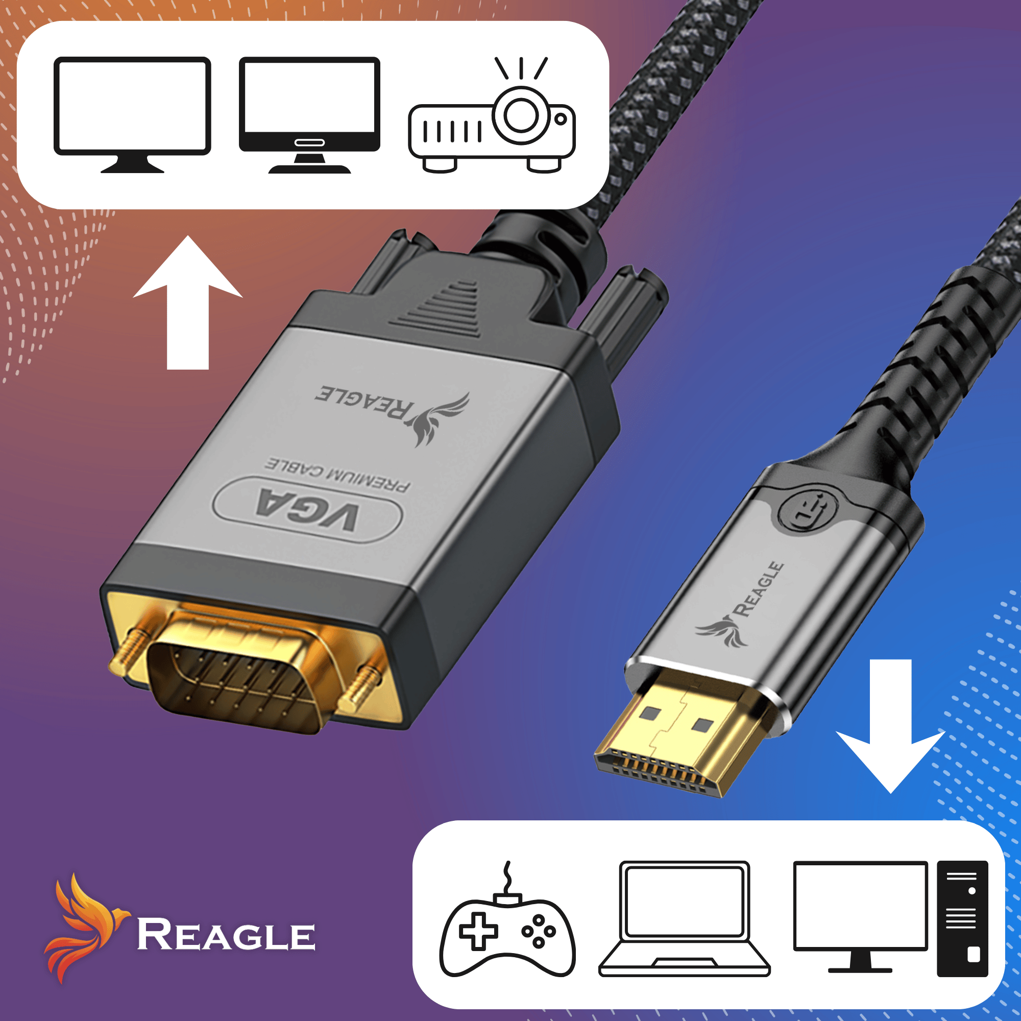 REAGLE Kabel HDMI na VGA 3M FULL HD D-SUB Płaski Przewód Adapter 1080p_2