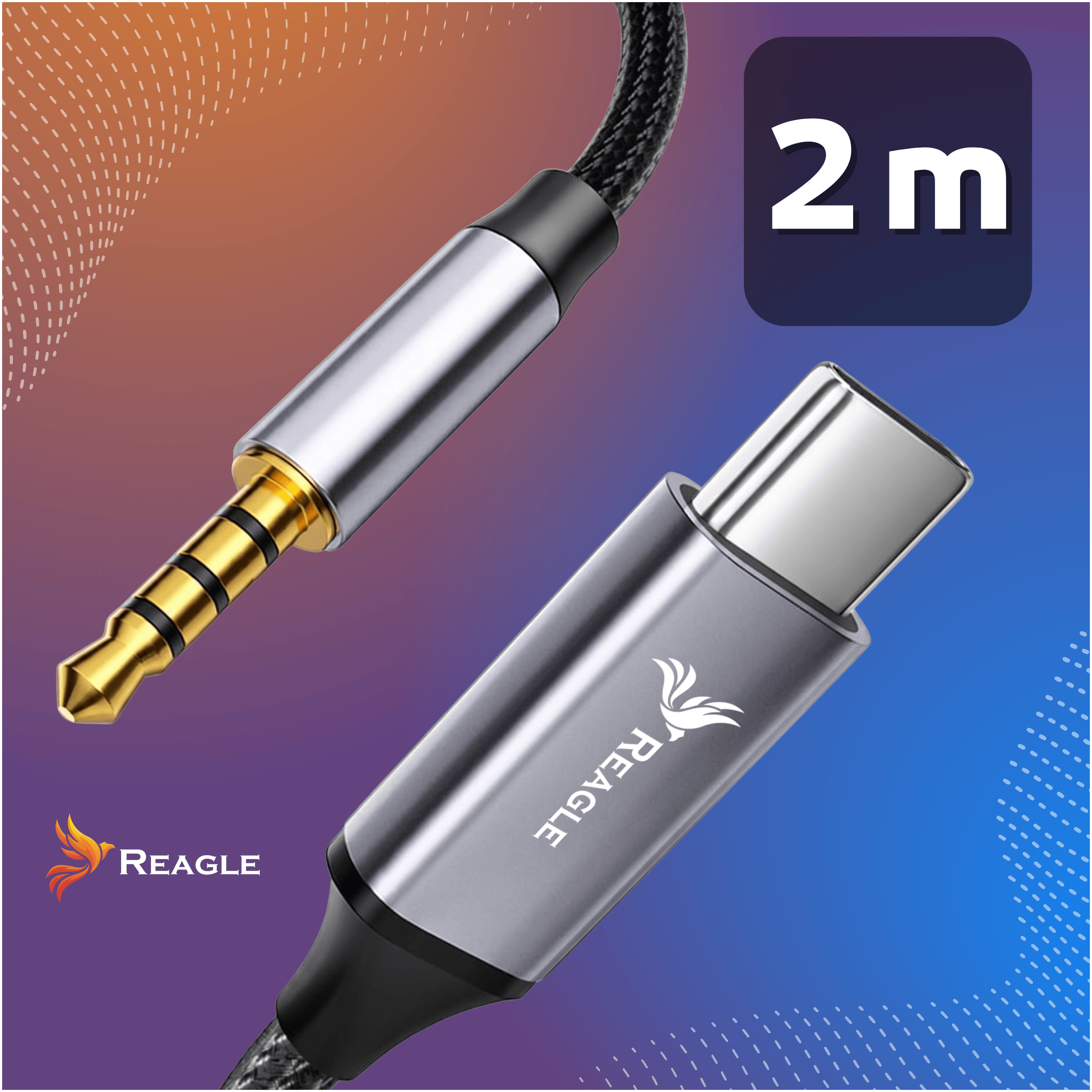 Kabel USB-C AUX Jack 3,5 mm Reagle RUCJ200P DAC Stereo HD 2m
