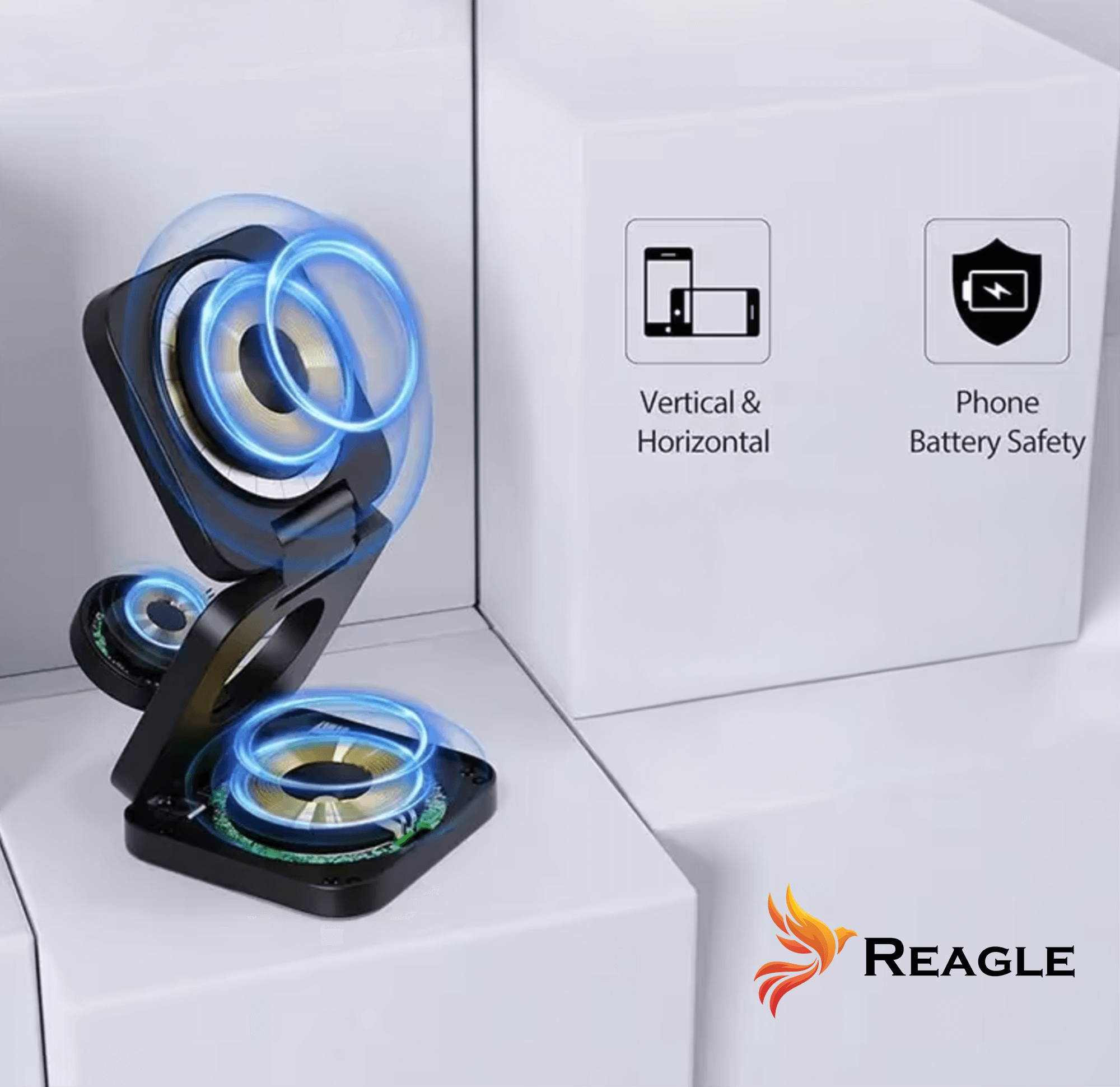 REAGLE SKŁADANA ŁADOWARKA INDUKCYJNA 3W1 MAGSAFE QI 15W IPHONE AIRPODS SMARTWATCH_3
