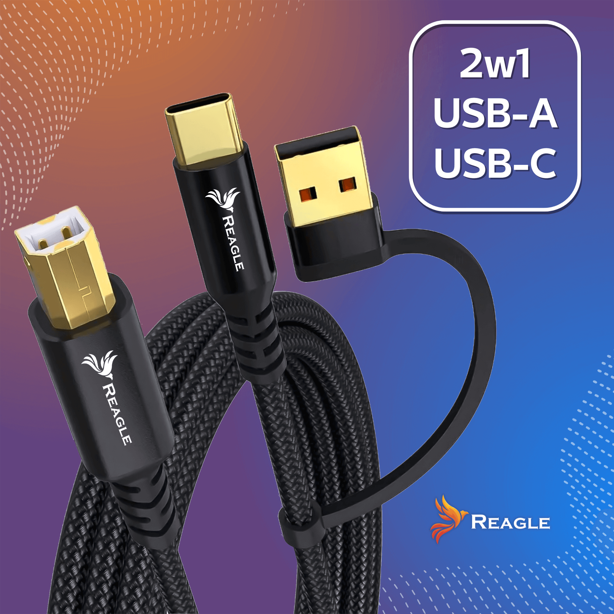 Reagle RUACB100M kabel USB-A USB-C do USB-B 1 m do biura