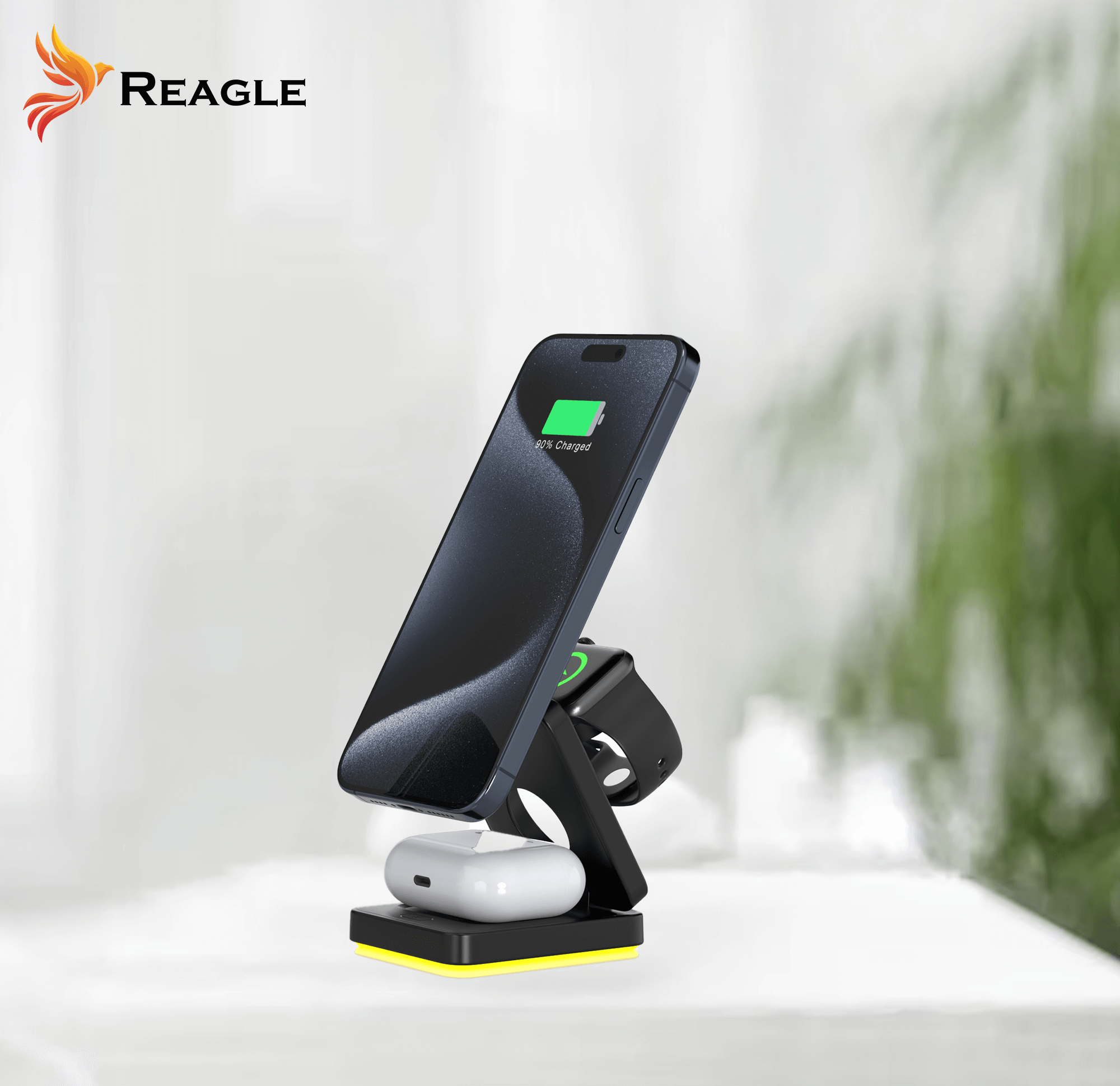 REAGLE SKŁADANA ŁADOWARKA INDUKCYJNA 3W1 MAGSAFE QI 15W IPHONE AIRPODS SMARTWATCH_1