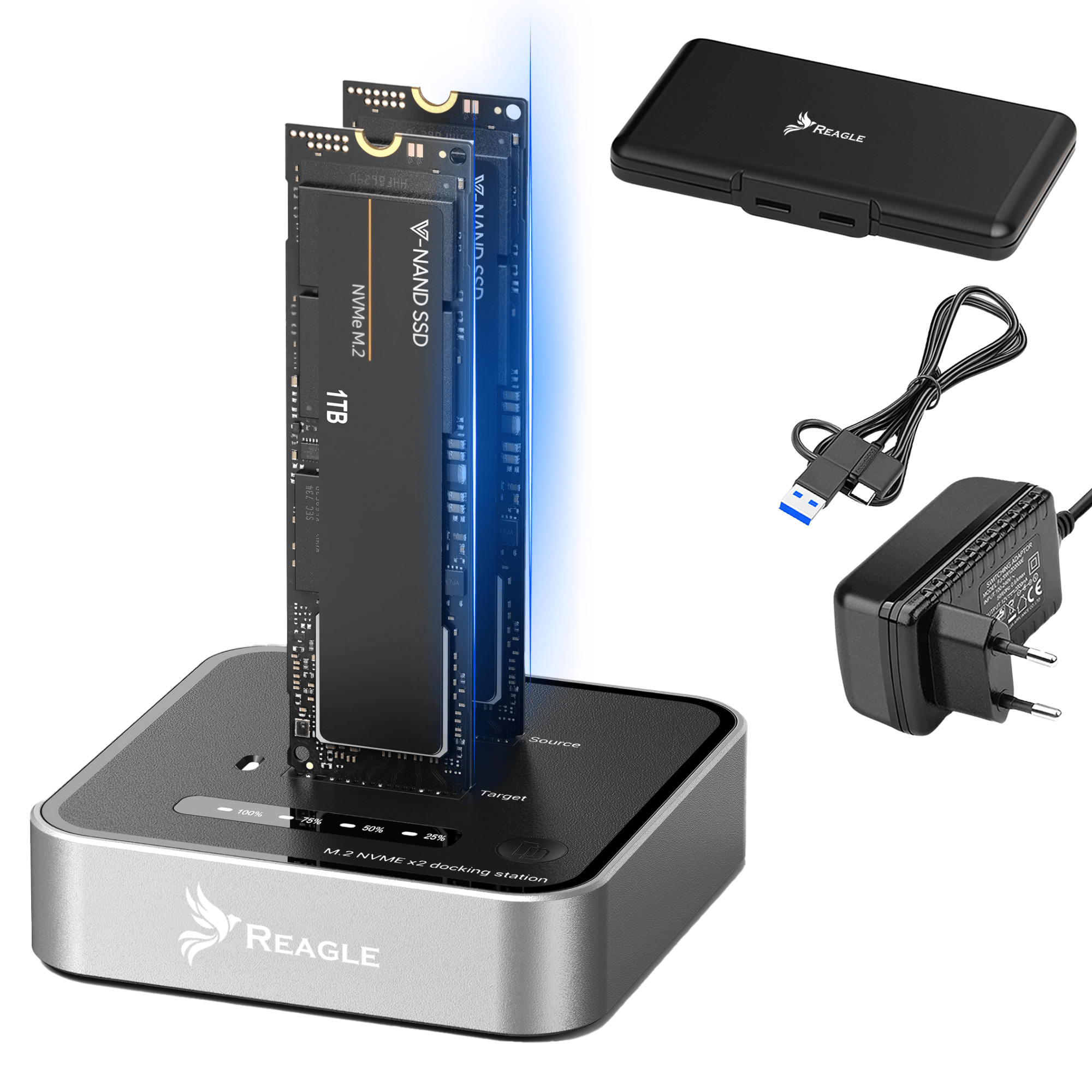 Stacja klonująca dysk SSD NVMe / PCIe M.2, USB-C 3.2, do 4TB