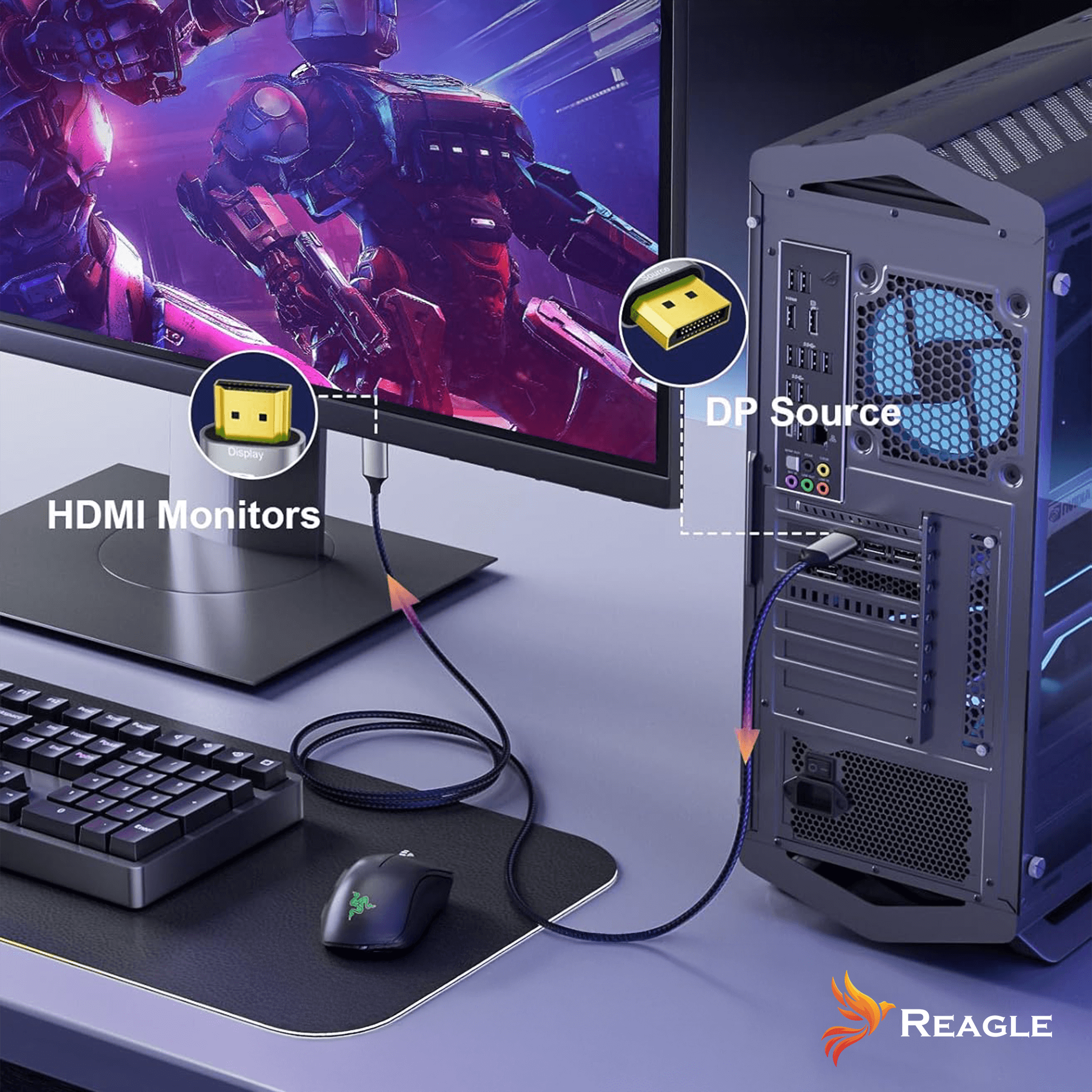 Kabel DisplayPort HDMI Reagle 4K HDR 2m