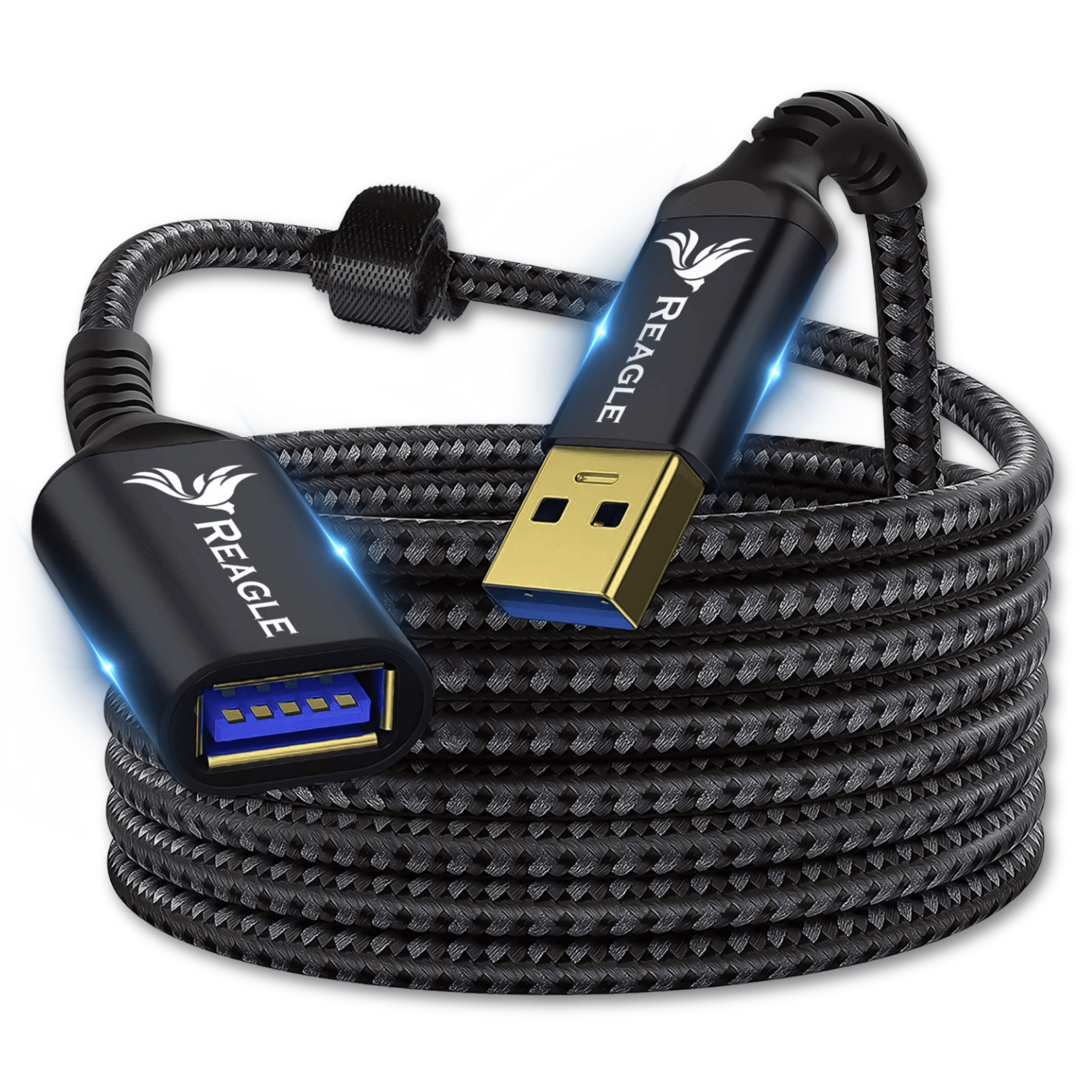 Reagle RPA50P czarny przedłużacz USB-A 3.2 Gen 1 0,5 m w nylonowym oplocie, USB-A męski i żeński