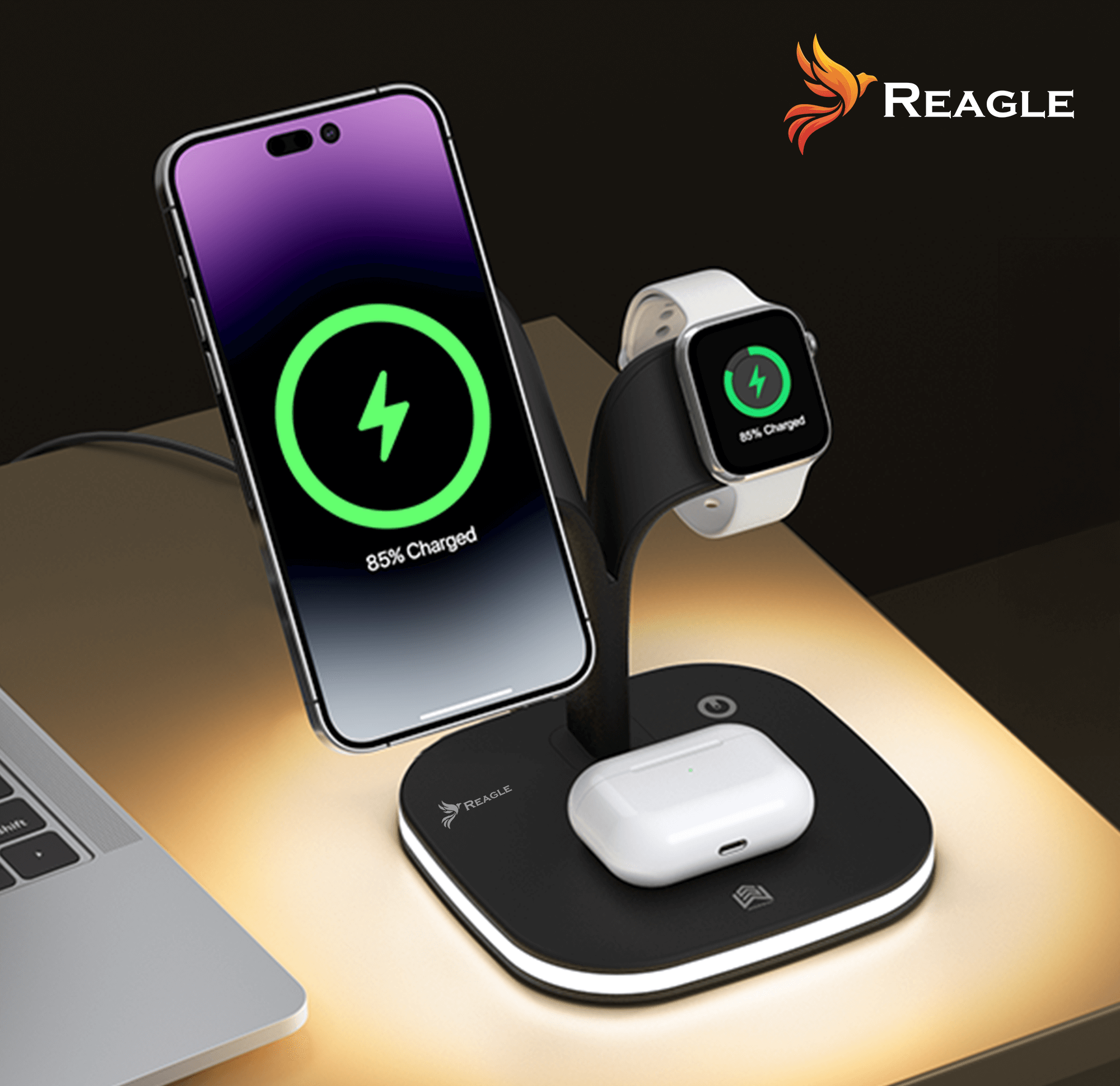 REAGLE ŁADOWARKA INDUKCYJNA 5W1 MAGSAFE QI 15W IPHONE, LAMPKA NOCNA SMARTWATCH_3