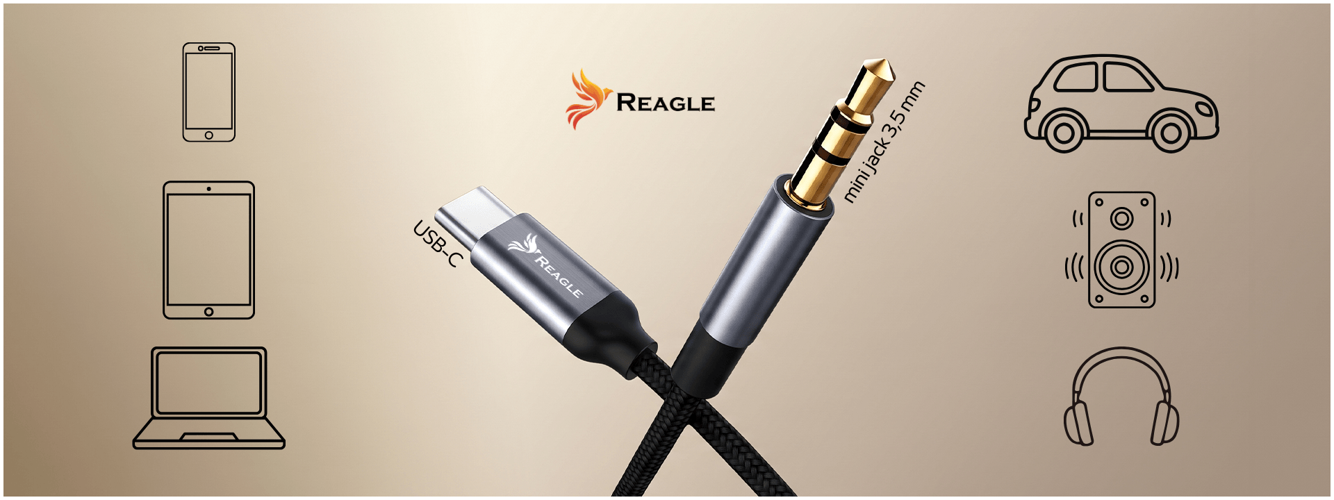 Reagle RUCJ200P – połączenie urządzenia USB-C z wejściem mini jack 3,5 mm