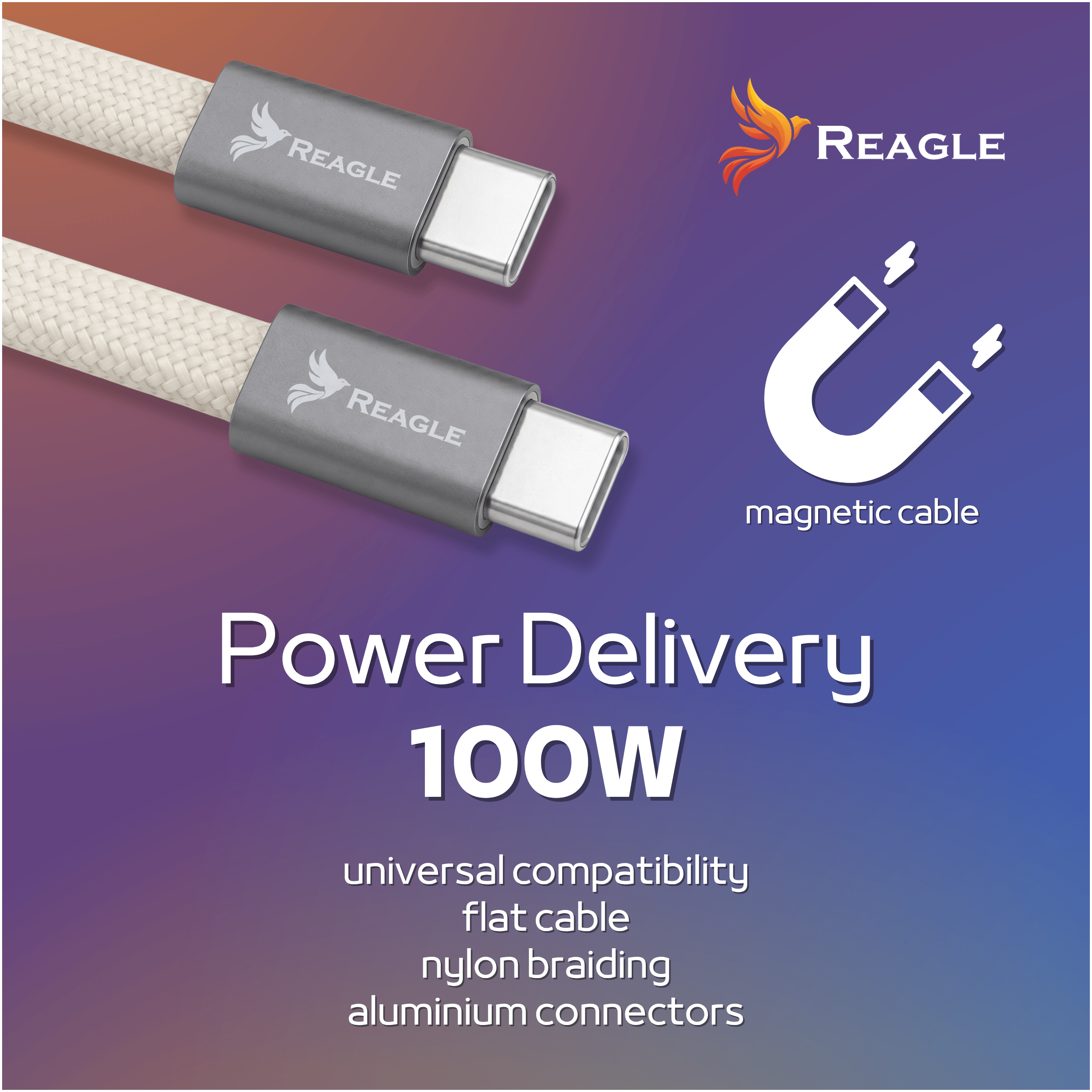 Kabel magnetyczny USB-C PD 100W zwijany 1m iPhone Samsung