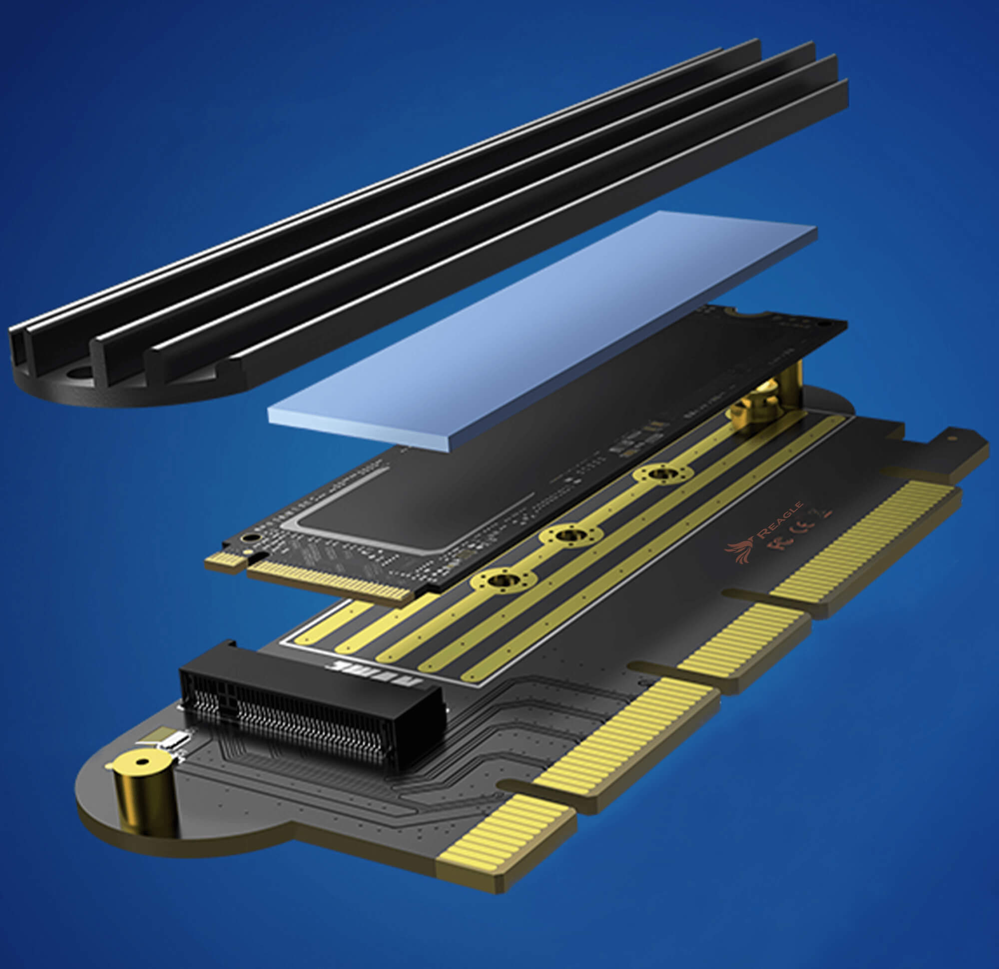 Aluminiowy radiator i taśma termoprzewodząca w adapterze Reagle RY5NVME1