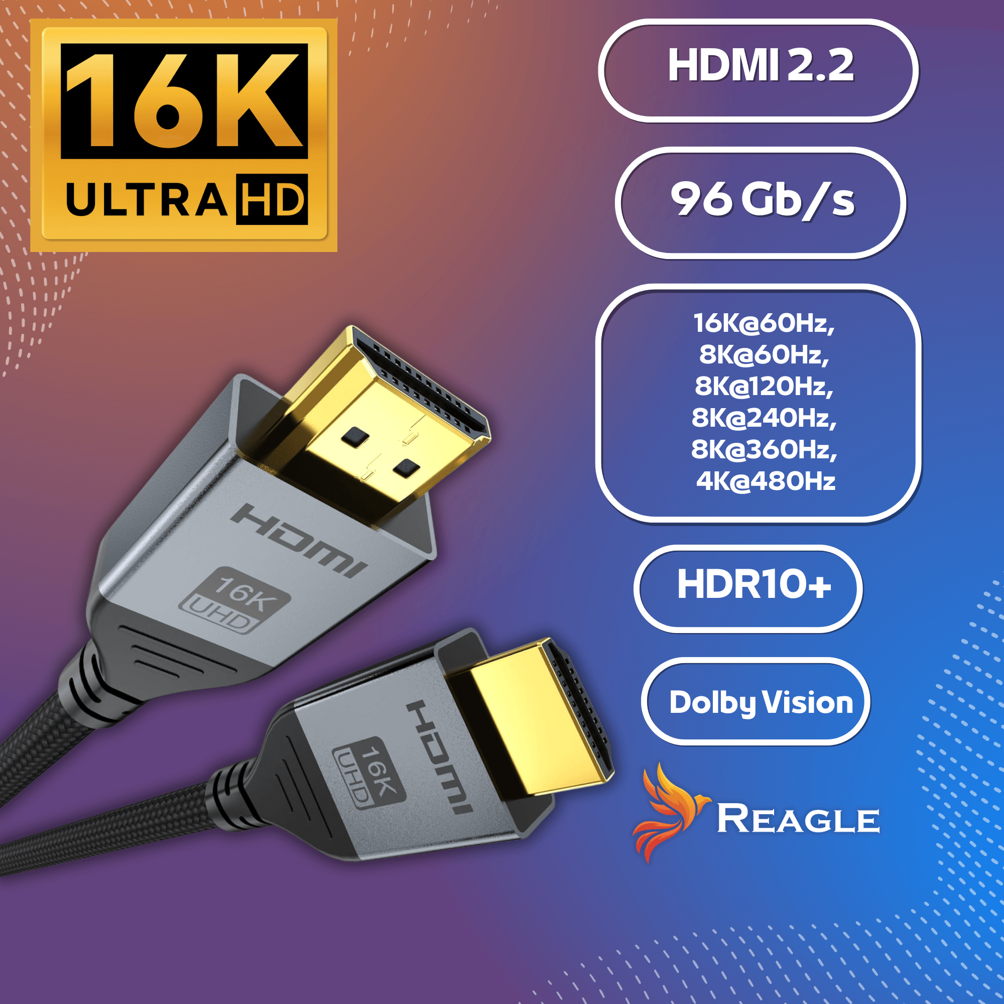 KABEL HDMI 2.2 PRZEWÓD 1M 96 Gbit/s 16K 4K 480Hz HDR10+ DOLBY HDCP 2.3 2.1_2