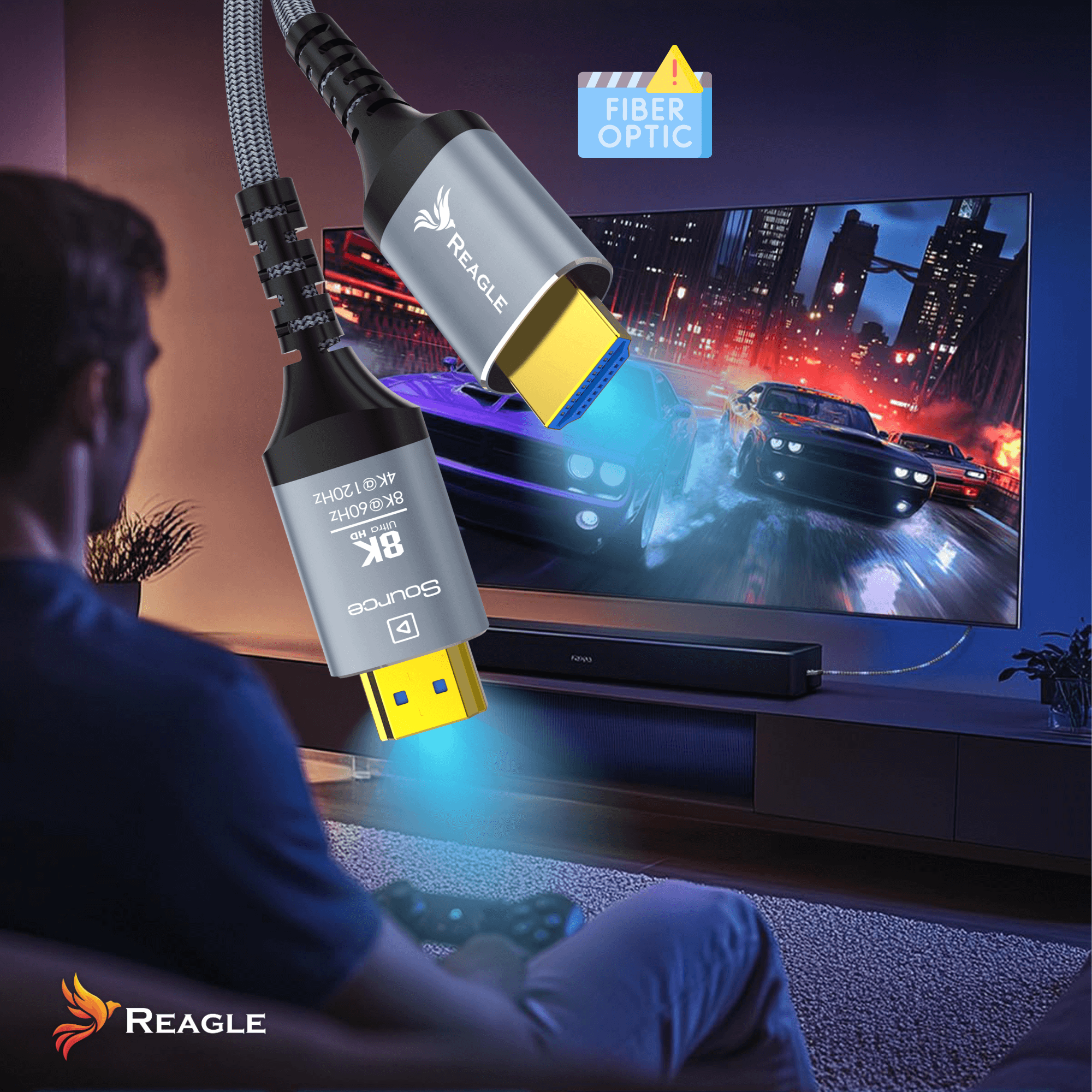 Reagle Kabel HDMI 2.1 ULTRA Optyczny 48Gbps AOC 8K 4K 120HZ HDR Przewód 10M_2