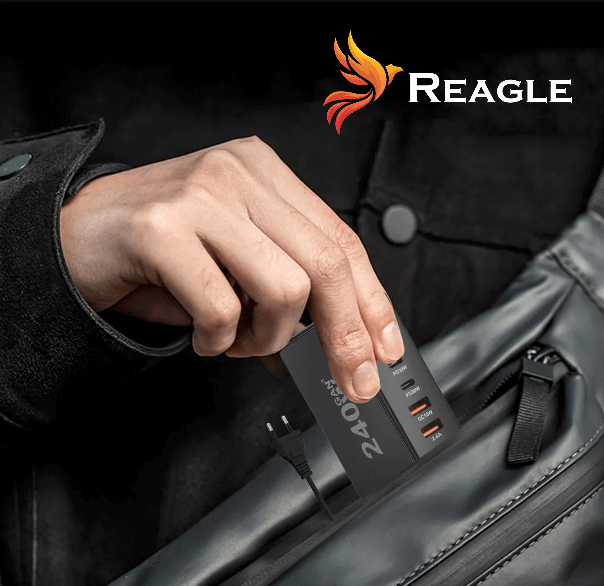 REAGLE SZYBKA ŁADOWARKA GaN 240W PD 4x USB C 4x QC 3.0 DO LAPTOPA IPHONE 100W MAC_3