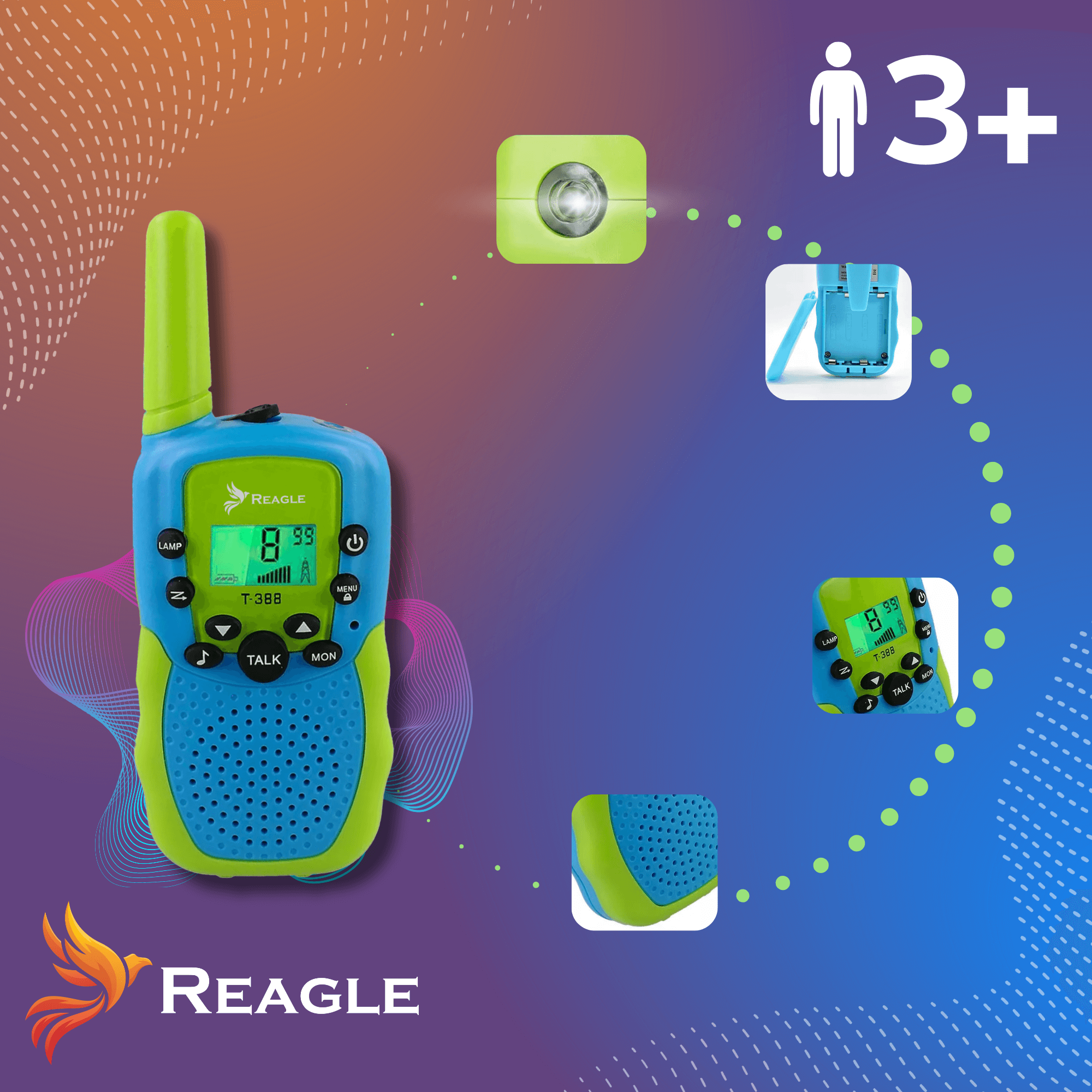 WALKIE TALKIE KRÓTKOFALÓWKI DLA DZIECI 2x ŁOKI TOKI DUŻY ZASIĘG DO 3KM VOX REAGLE_3