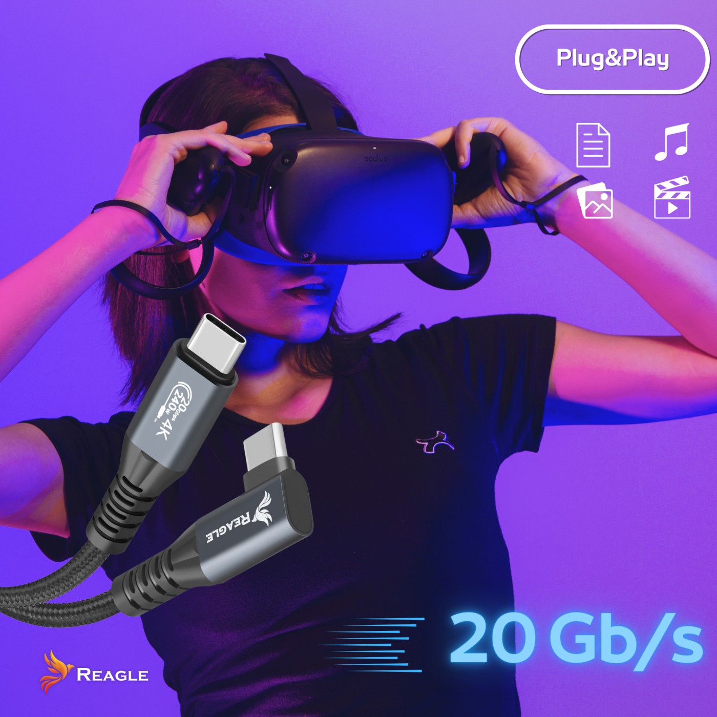 Reagle RUC500KM kabel USB-C 5 m do gogli VR Oculus Quest Steam VR