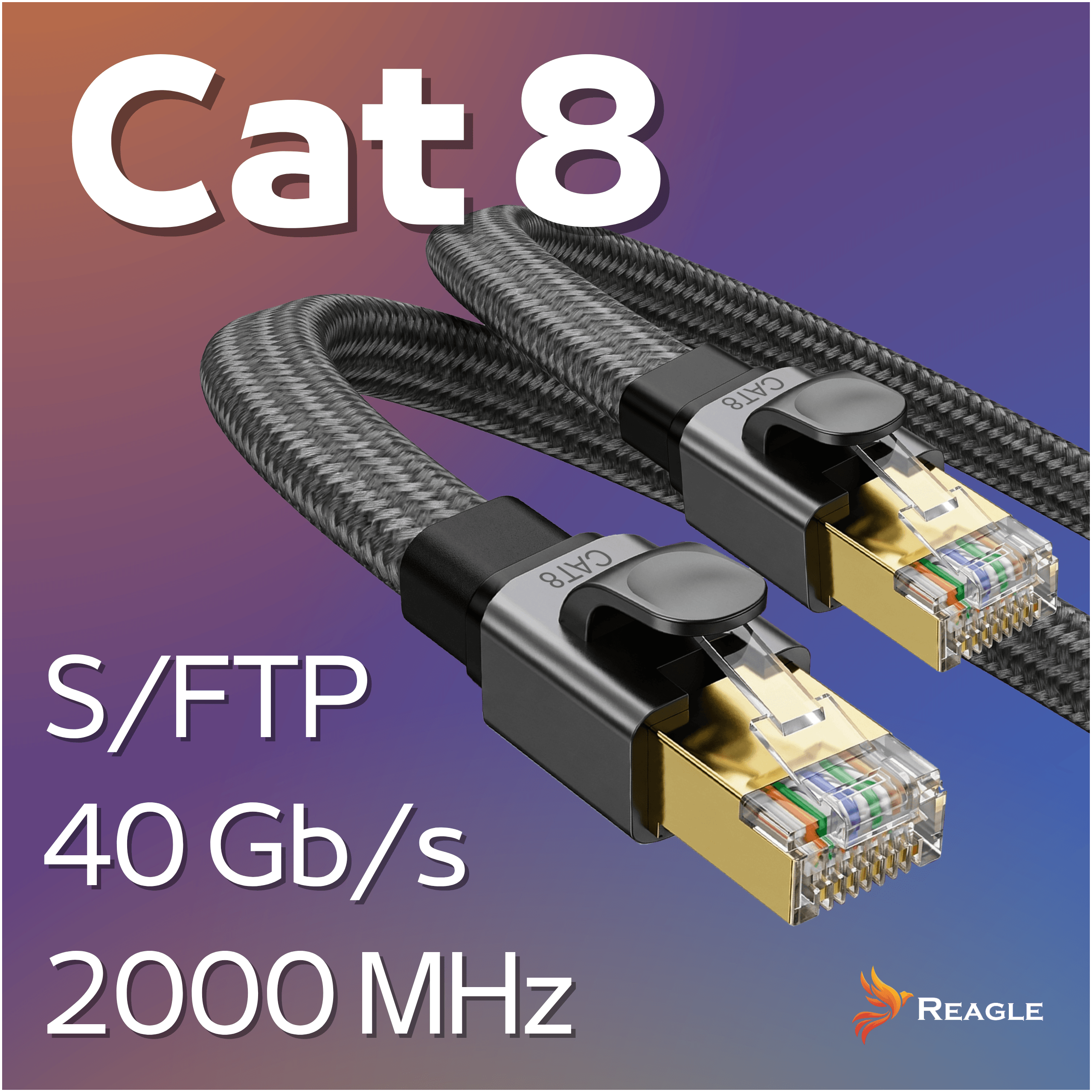 Reagle Kabel Sieciowy LAN ETHERNET RJ45 Cat8 SFTP 40Gbps 2M Skrętka Płaski_3