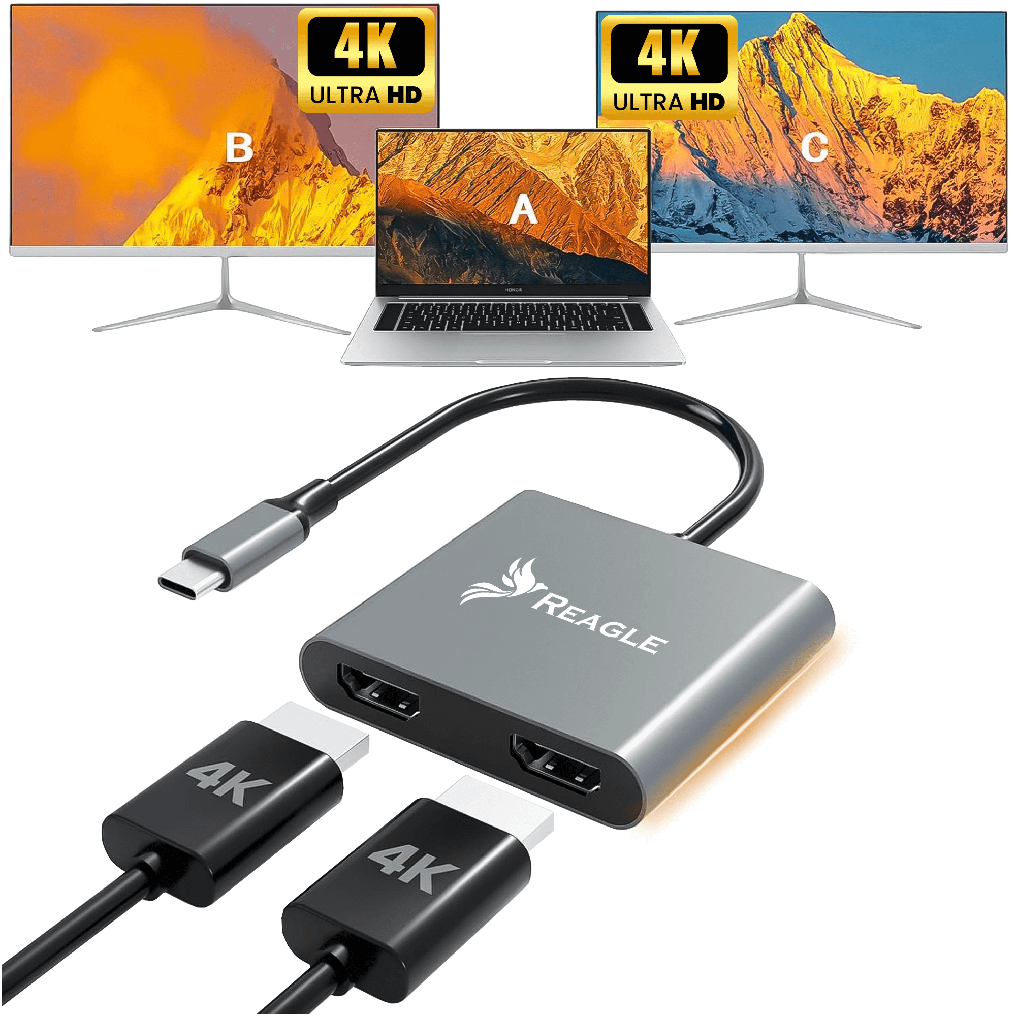 Reagle RY7C3 adapter HUB USB-C 2x HDMI 4K 60Hz MST HDCP