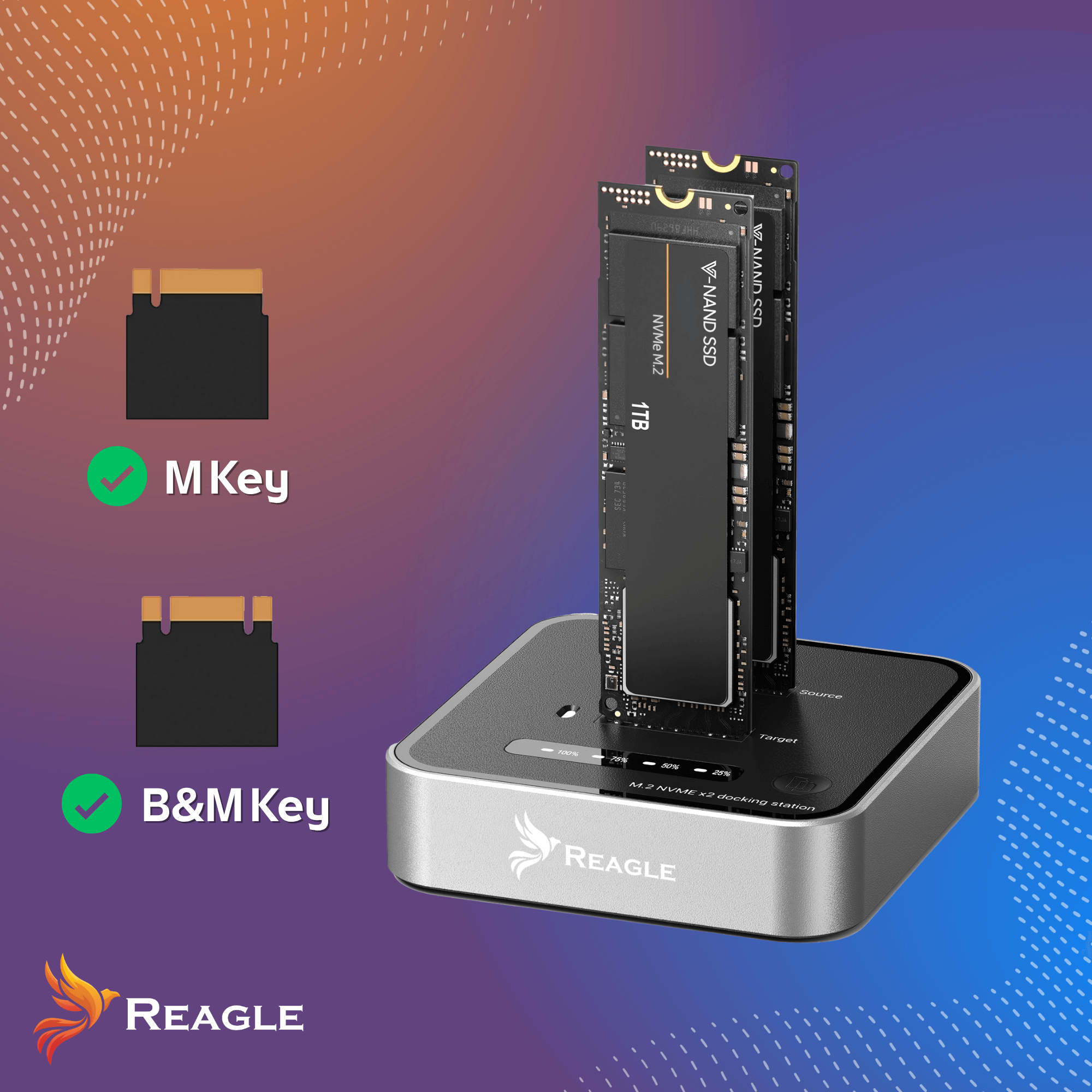 NVME SSD Klonstation PCIe M.2 USB-C 3.2 USB-C 3.2 Gehäuse Adapter REAGLE_3