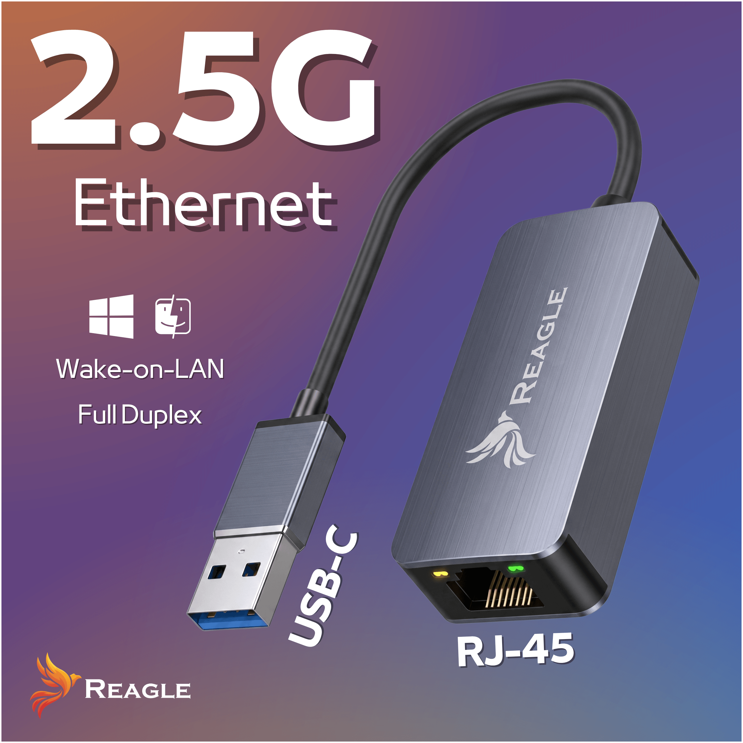 Adapter USB 3.2 Ethernet RJ45 Reagle 2.5Gbps