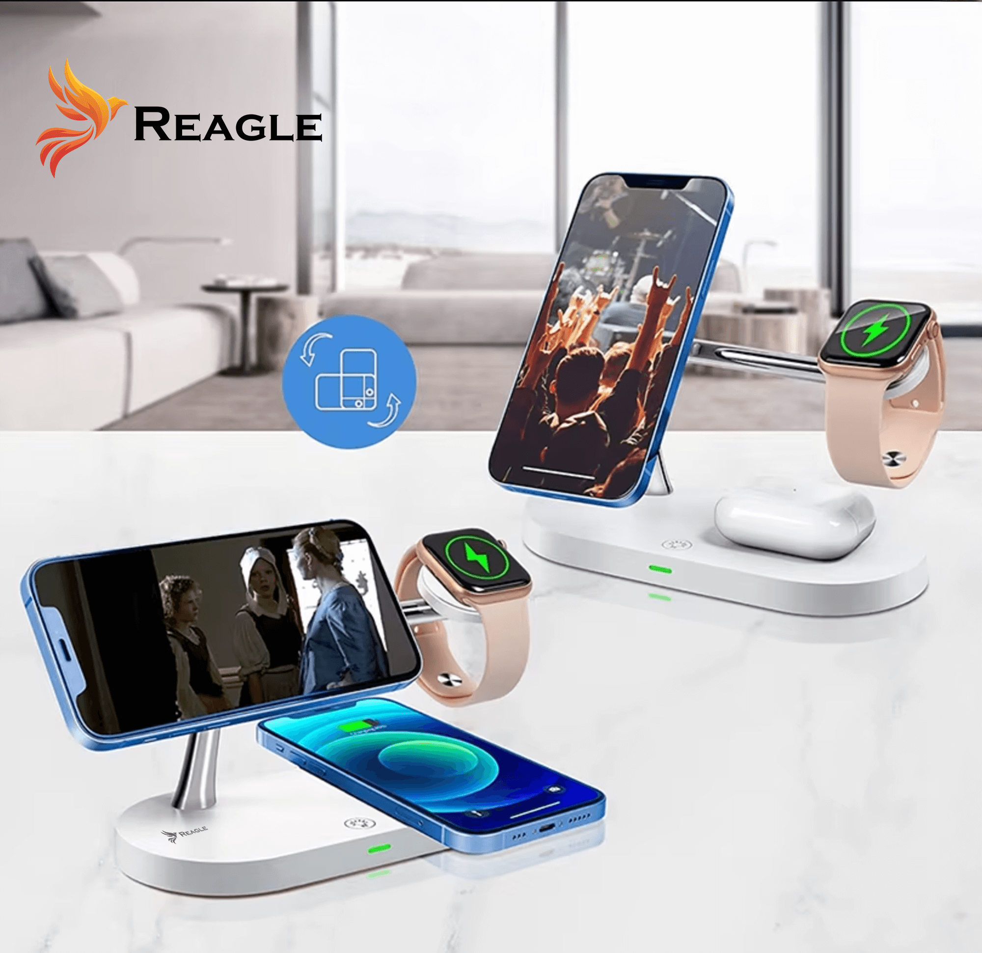 REAGLE ŁADOWARKA INDUKCYJNA 5W1 MAGSAFE QI 15W IPHONE, LAMPKA NOCNA SMARTWATCH_1