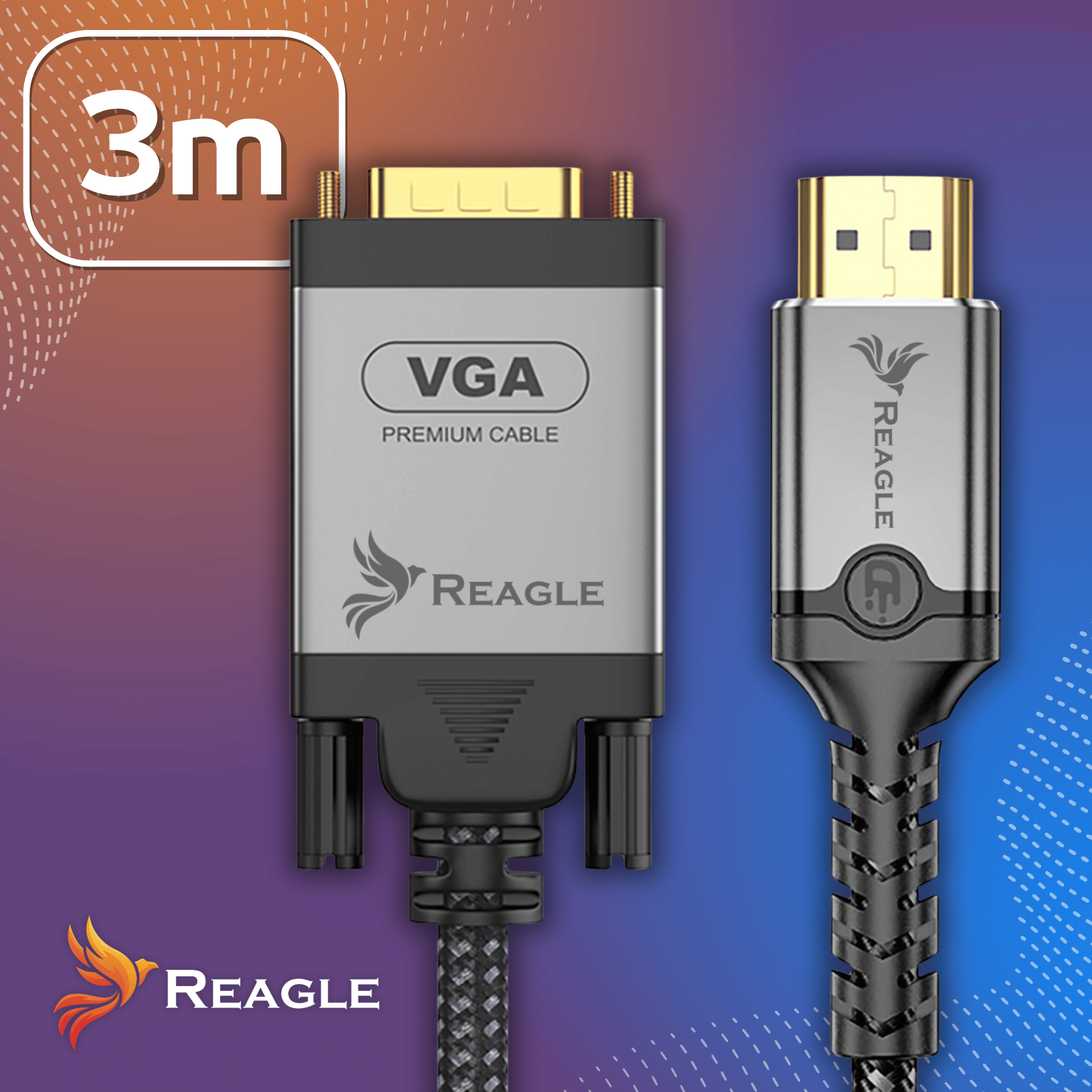 REAGLE Kabel HDMI na VGA 3M FULL HD D-SUB Płaski Przewód Adapter 1080p_3