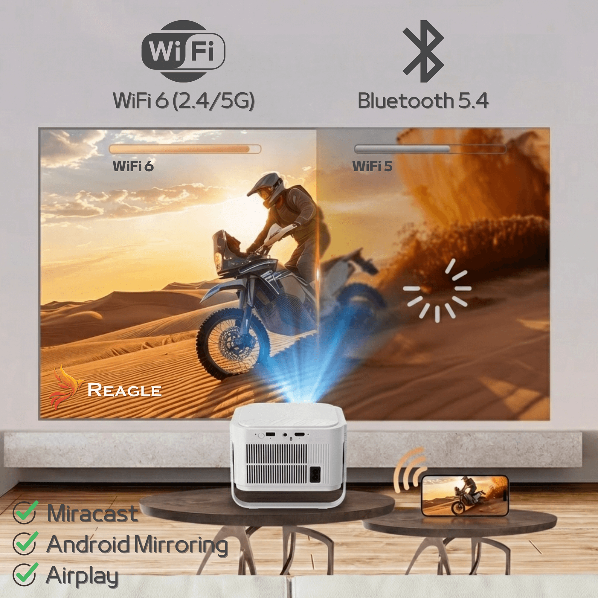 Projektor LED 900 ANSI 8K 4K Android 14 Smart TV Wi-Fi 6 biały