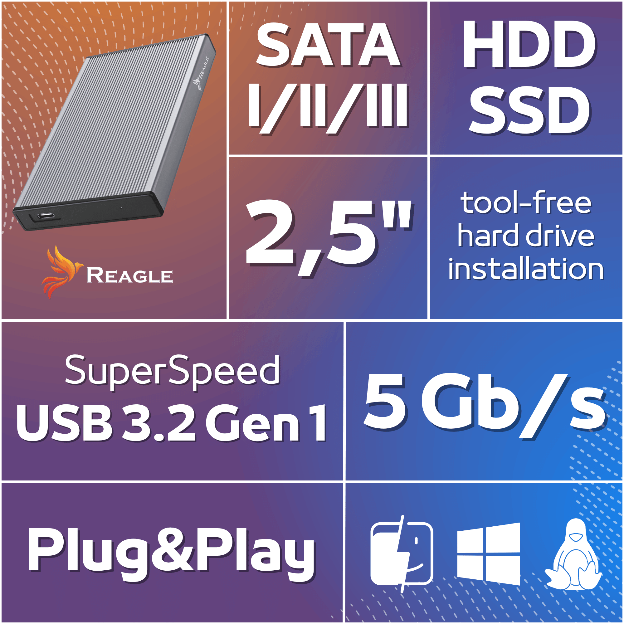 Reagle RE3SATA obudowa dysku SSD HDD 2,5 USB-C