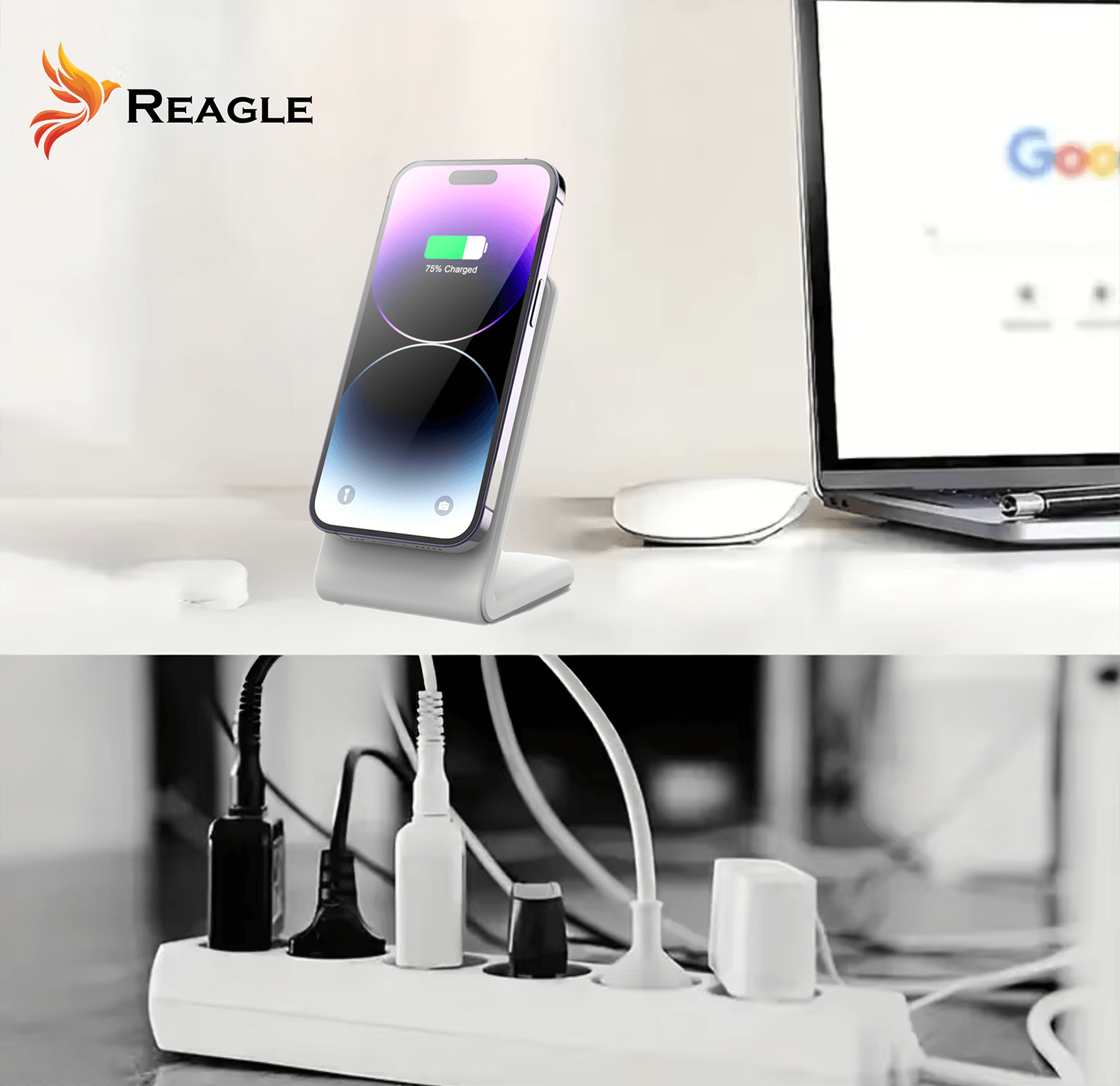 REAGLE ŁADOWARKA INDUKCYJNA BEZPRZEWODOWA 2W1 MAGSAFE QI 15W IPHONE 16, 15 AIRPODS_2