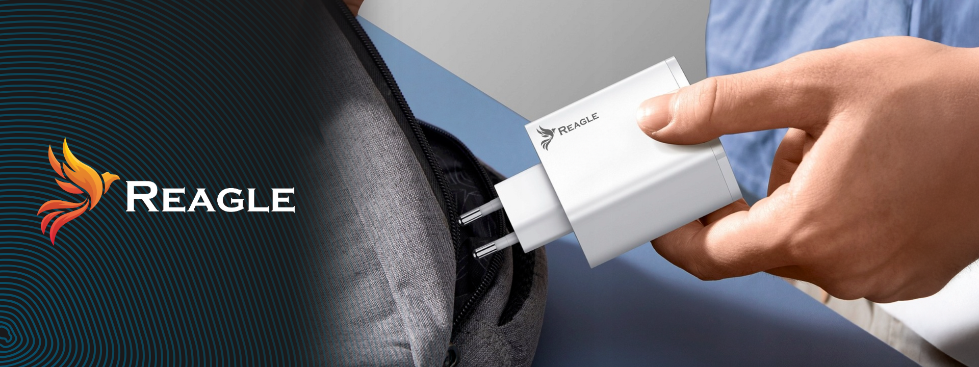 REAGLE Ładowarka Gan PD 65 W PD 1x USB-C, 1x QC 3.0 Laptop Iphone Zwijany Kabel_1