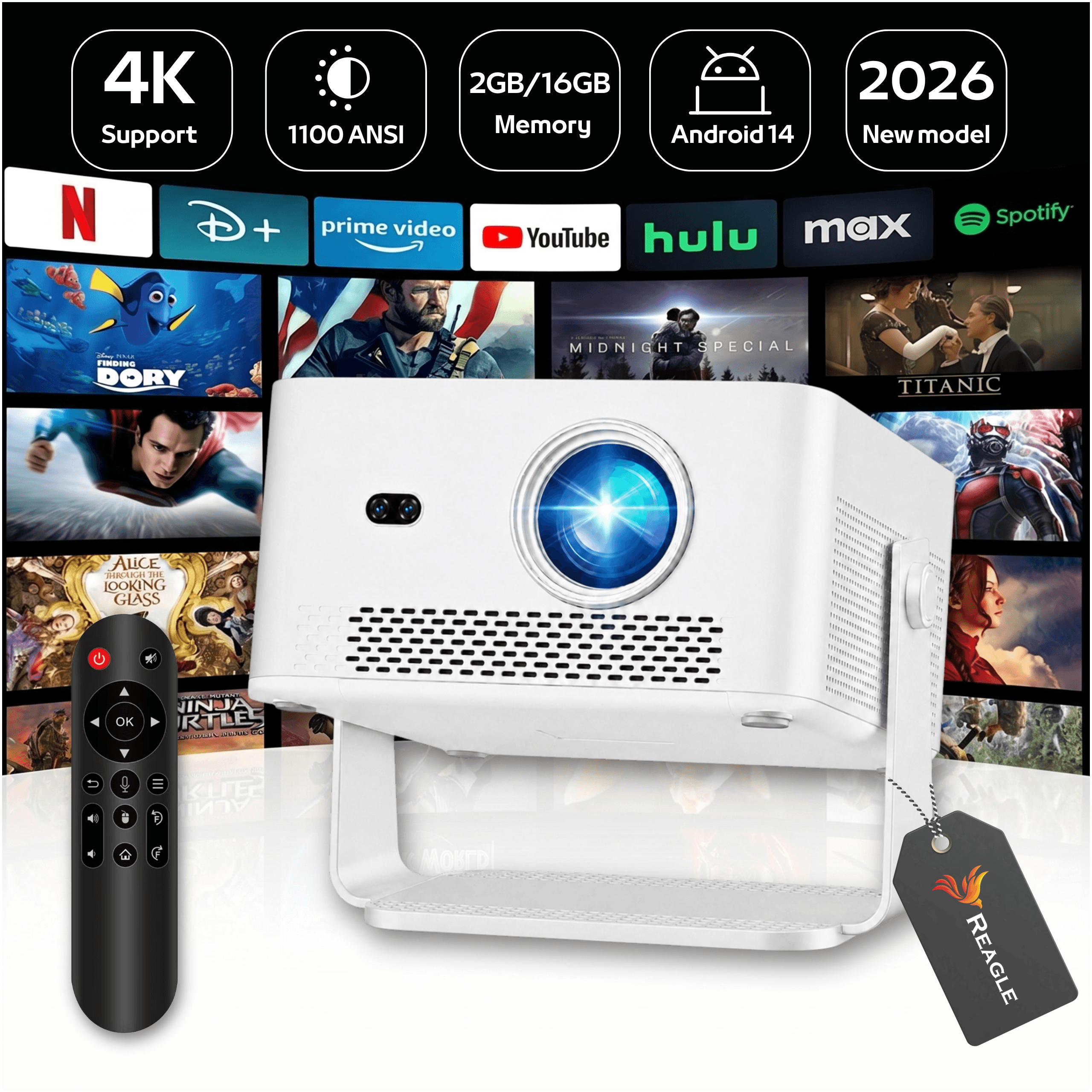 Reagle R-MOVIELUM-P60 projektor 1100 ANSI Android 14 WiFi 6