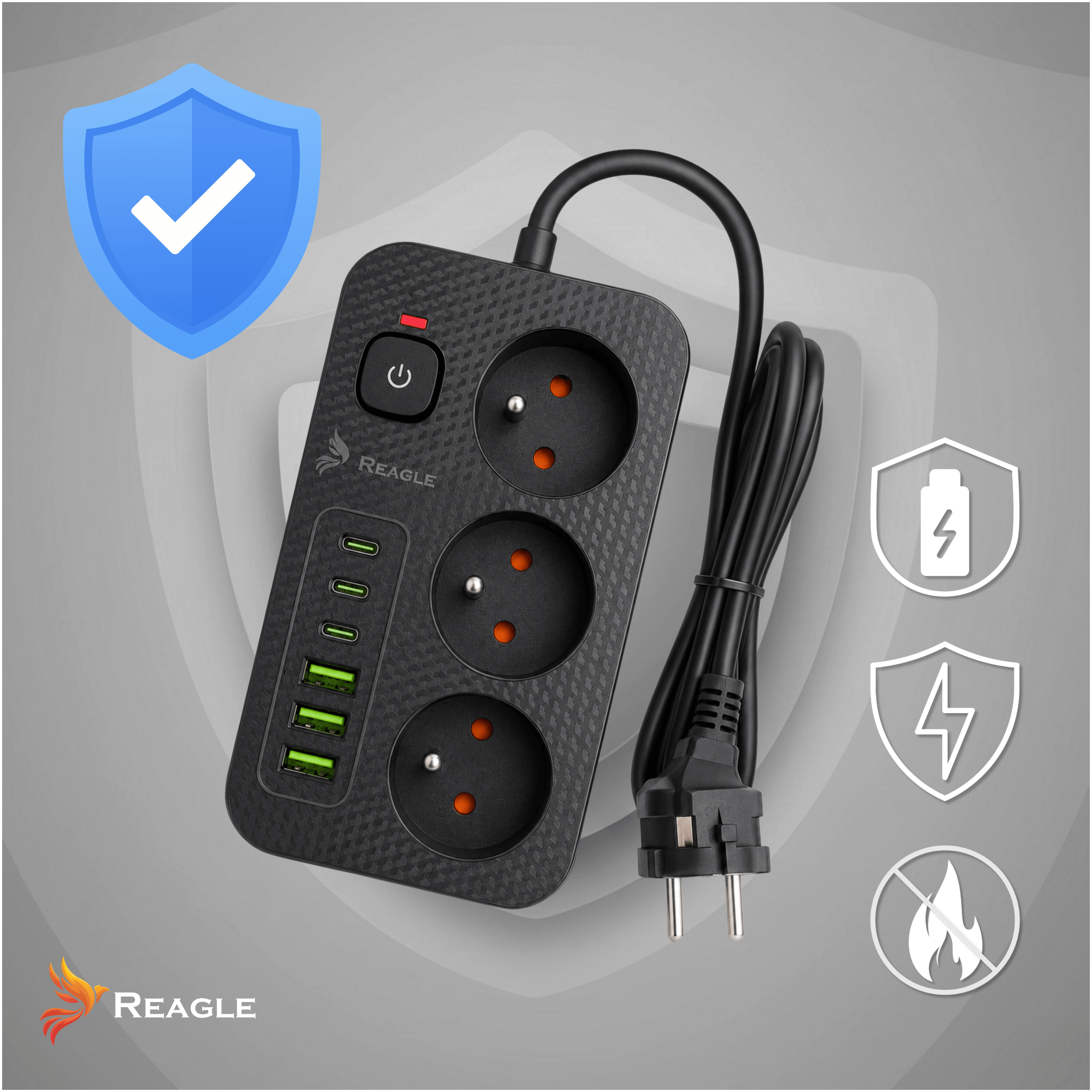 Listwa zasilająca 3 m 3 gniazda 6x USB antyprzepięciowa biały – bezpieczna