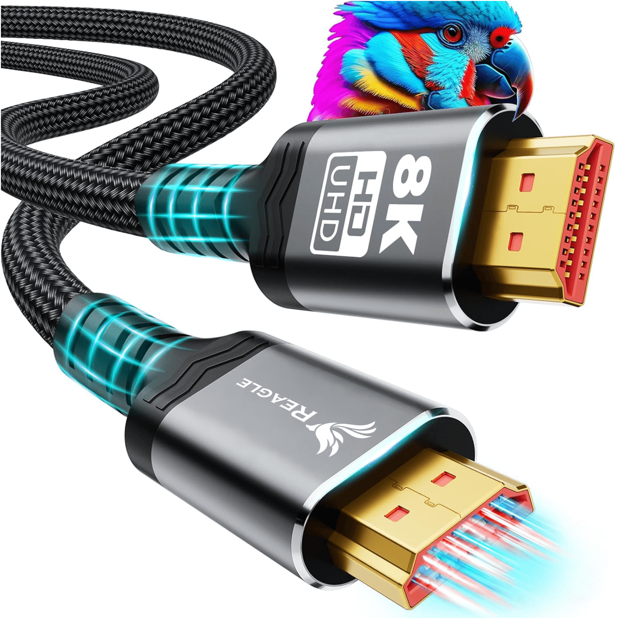 Kabel HDMI 2.1 Reagle RH100S 1 m z nylonowym oplotem i pozłacanymi złączami HDMI