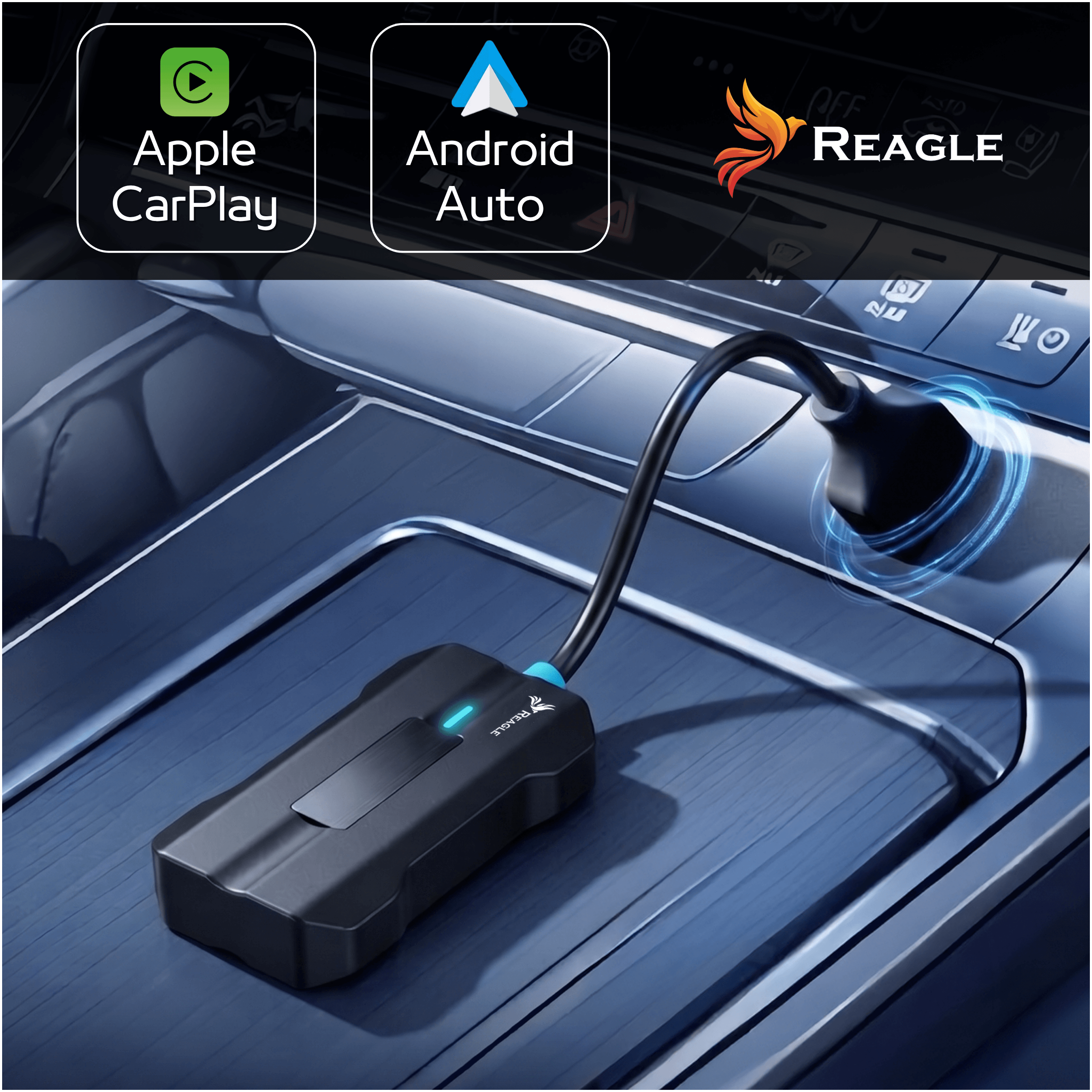 REAGLE BEZPRZEWODOWY CARPLAY ANDROID AUTO ADAPTER SAMOCHODOWY APPLE IPHONE_2