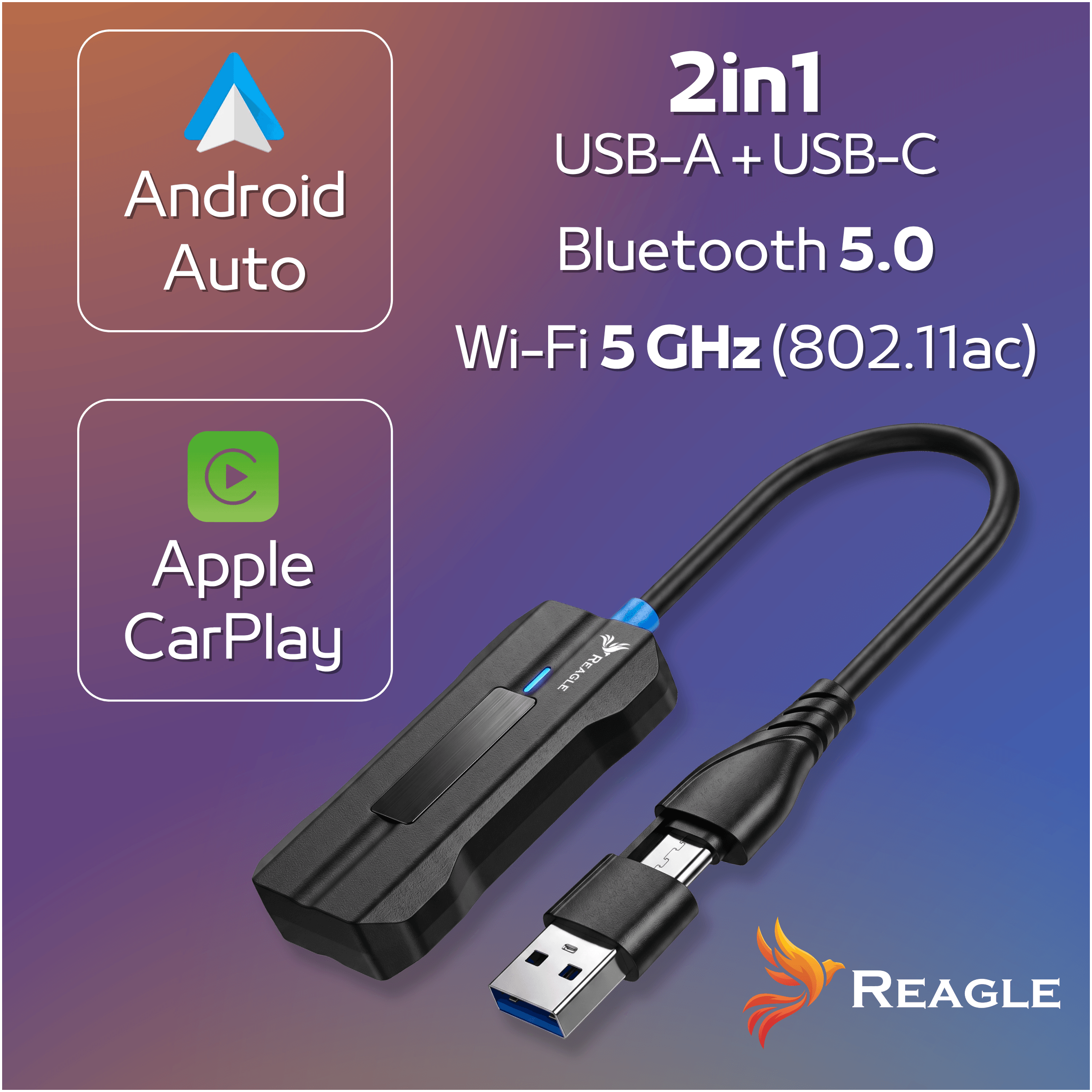 REAGLE BEZPRZEWODOWY CARPLAY ANDROID AUTO ADAPTER SAMOCHODOWY APPLE IPHONE_1
