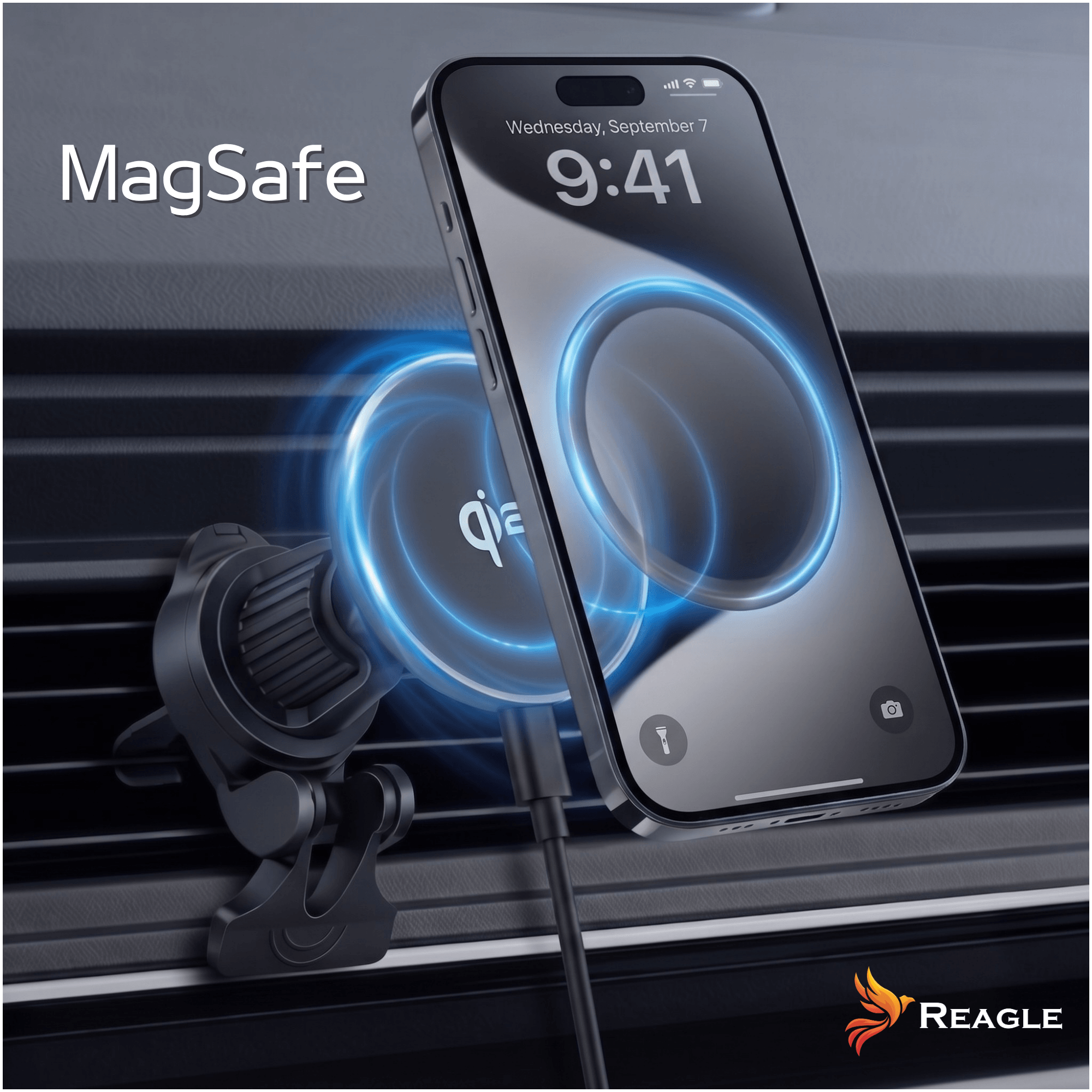 Uchwyt samochodowy Reagle MagSafe Qi2 15W