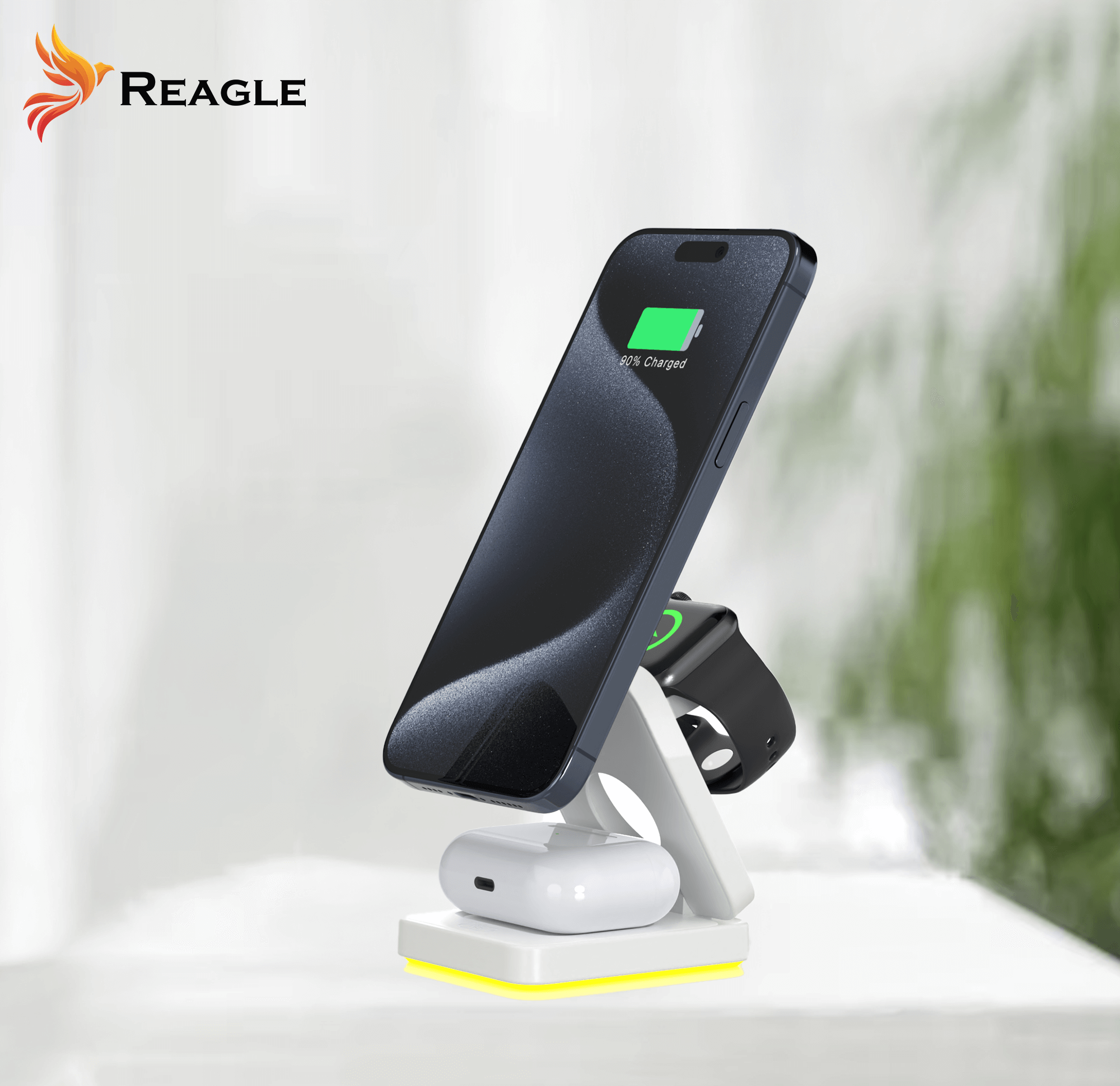 REAGLE SKŁADANA ŁADOWARKA INDUKCYJNA 3W1 MAGSAFE QI 15W IPHONE AIRPODS SMARTWATCH_1