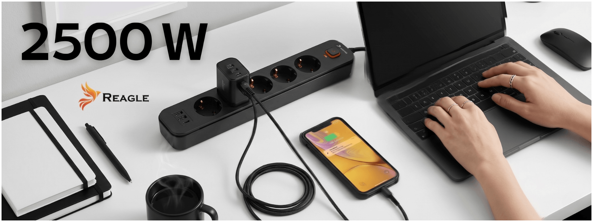 Przedłużacz 3 m 5 gniazd 3x USB czarny