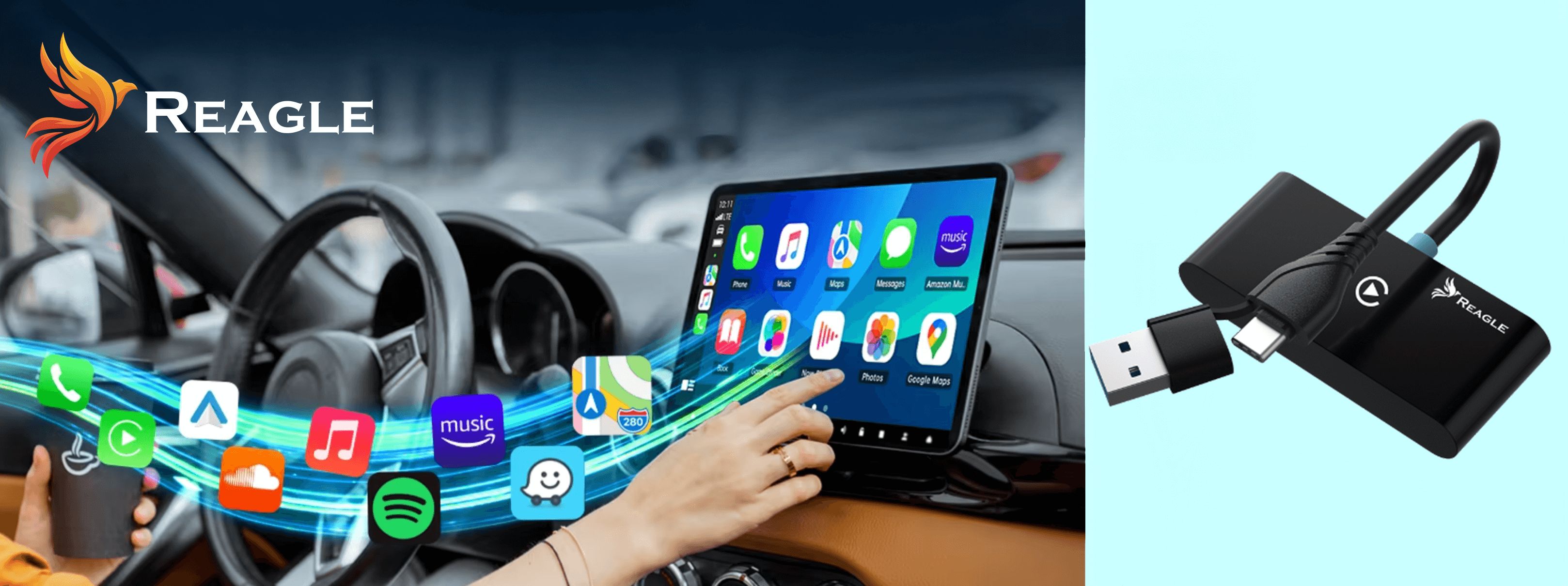 Reagle RCAR7 adapter bezprzewodowy Apple CarPlay Android Auto – Podłącz, sparuj raz i wracaj do przyjemności z jazdy.
