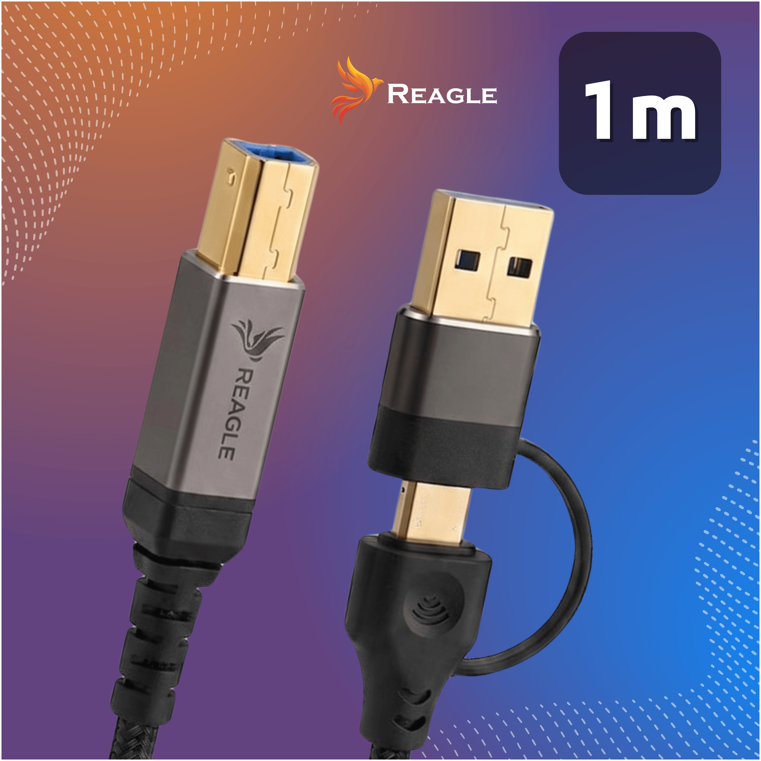 Kabel USB 2w1: USB-A do USB-B i USB-C, 1 m