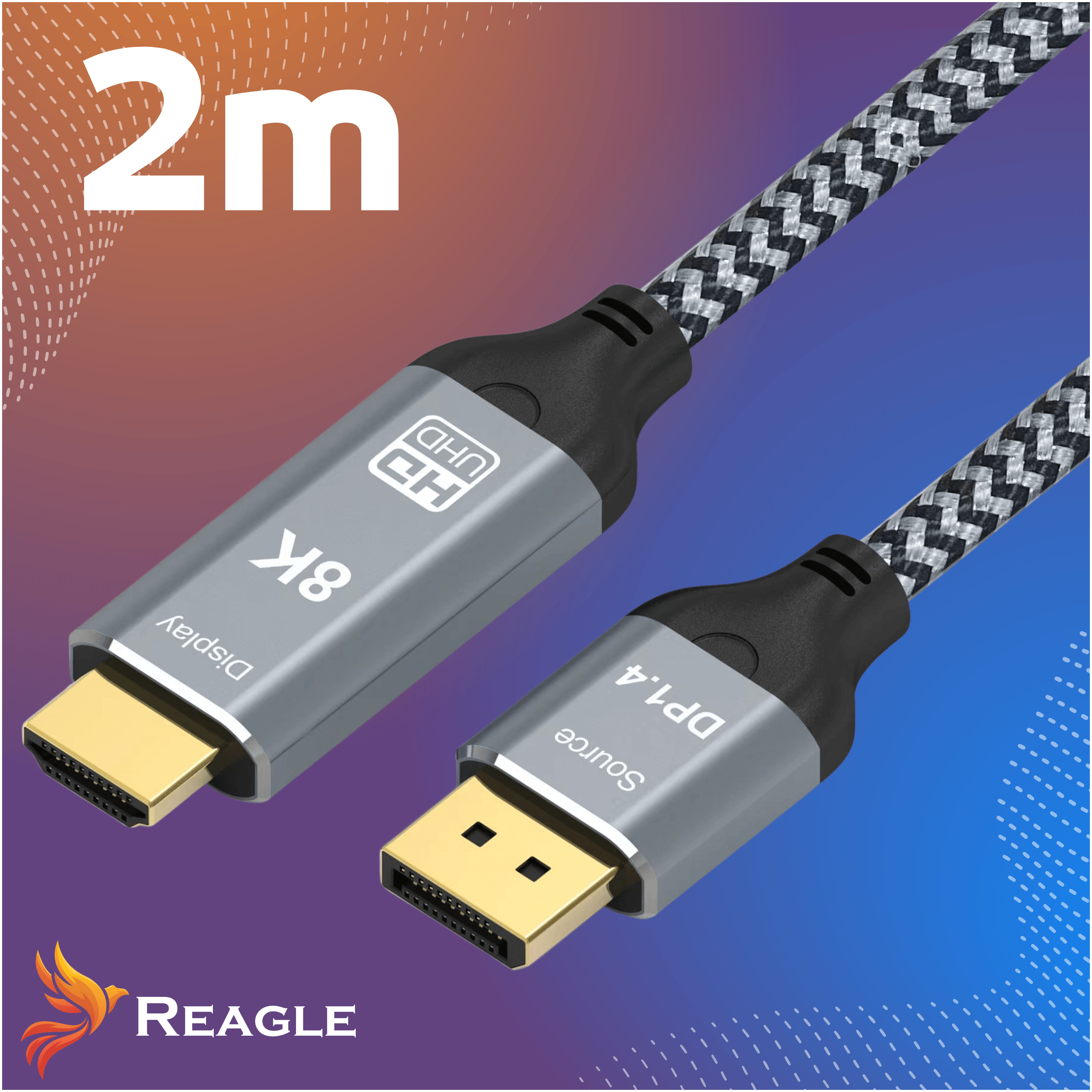 Reagle kabel DisplayPort HDMI 2m 4K 144Hz FHD 240Hz HDR