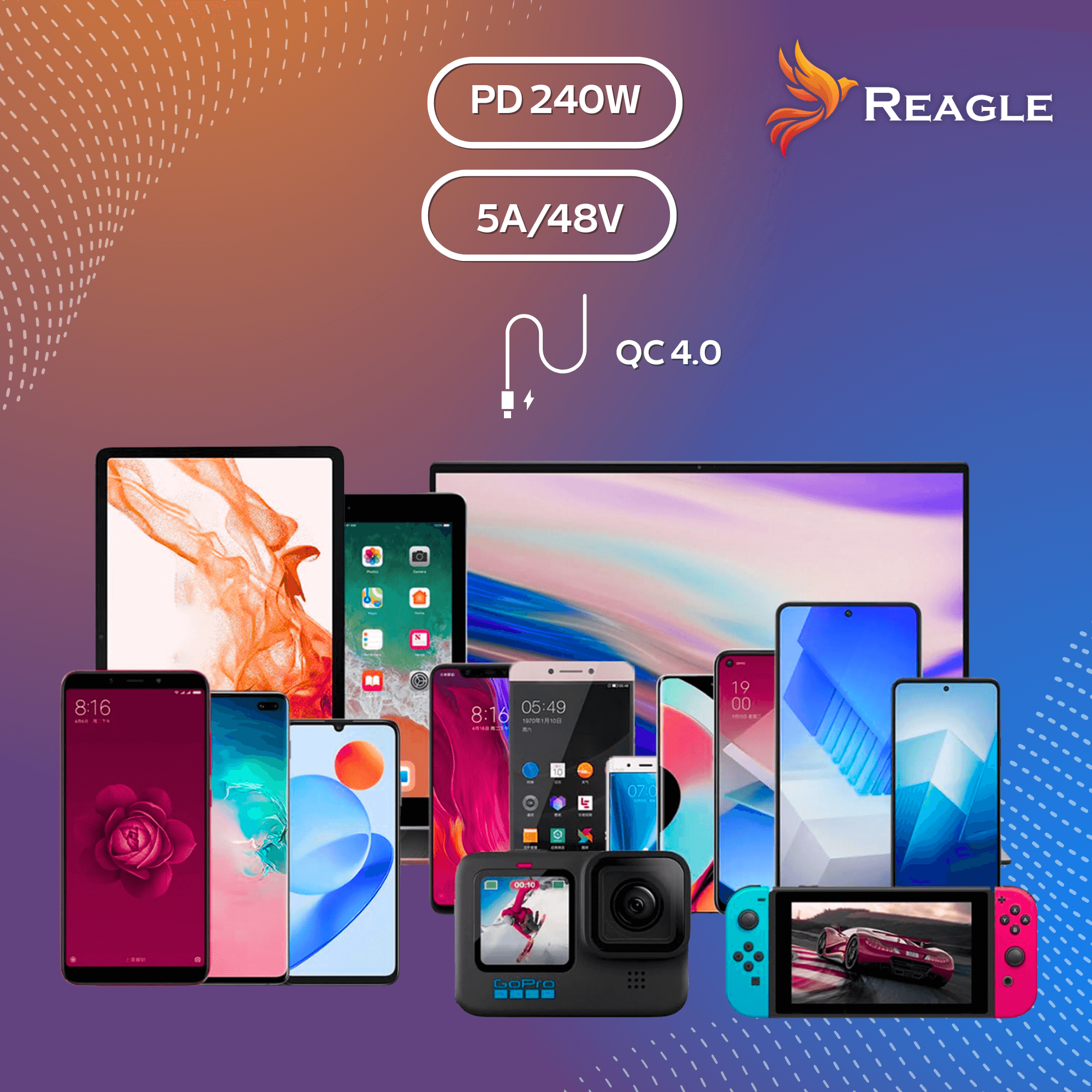 Kabel USB-C Reagle Power Delivery 240W