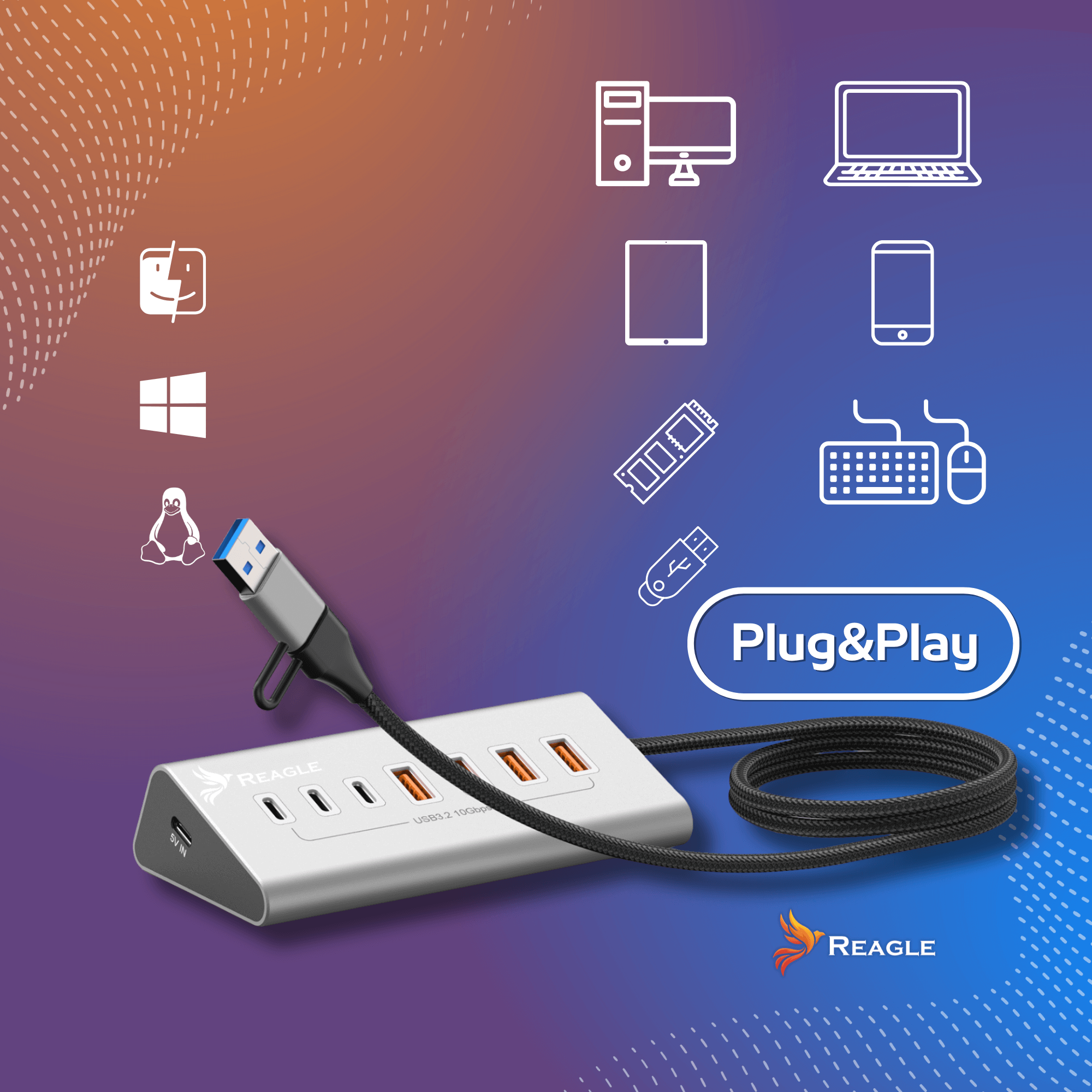Reagle RHUB65AC Plug & Play aktywny hub USB