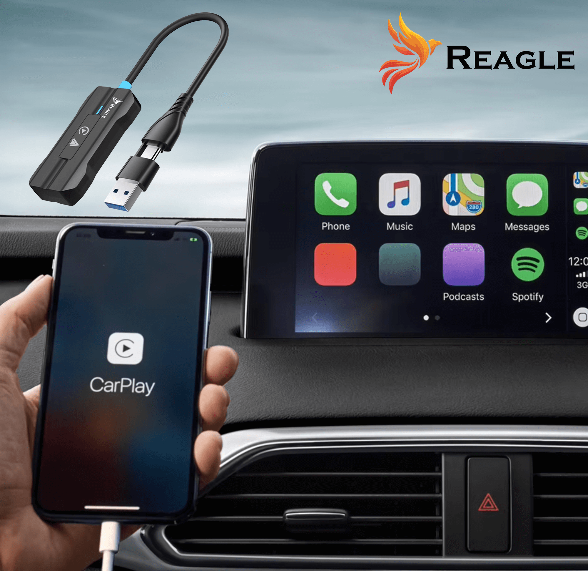 REAGLE BEZPRZEWODOWY CARPLAY ANDROID AUTO ADAPTER SAMOCHODOWY APPLE IPHONE_1