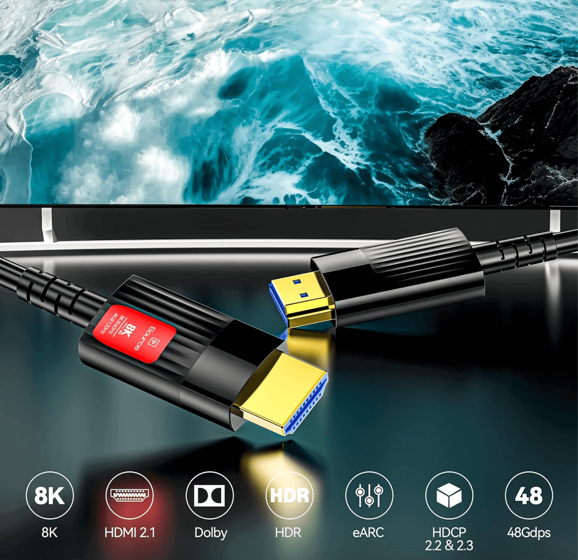 REAGLE HDMI 2.1 Optisch 48Gbps AOC 8K 60HZ 4K 120HZ HDR Kabel 10M_2