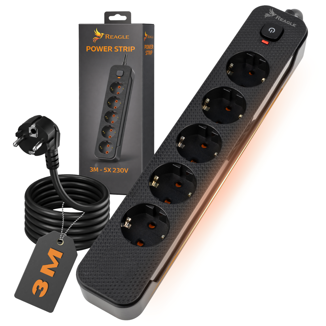 Reagle RSTRIP51 przedłużacz listwa zasilająca 3m 5 gniazd 230V czarna