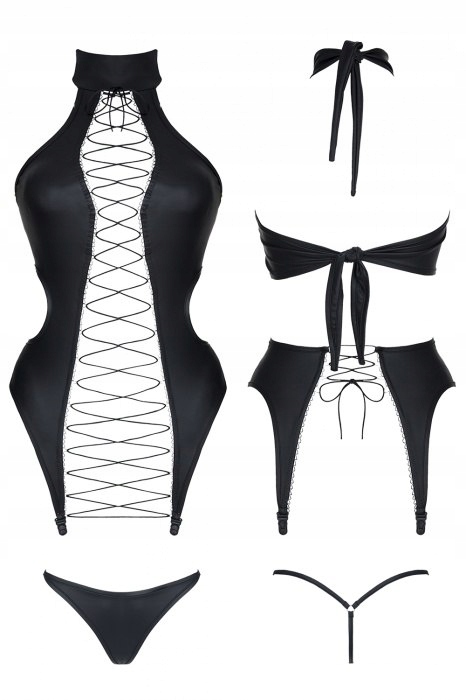 Gorset - sznurowany i Stringi-Hekate BLACK L